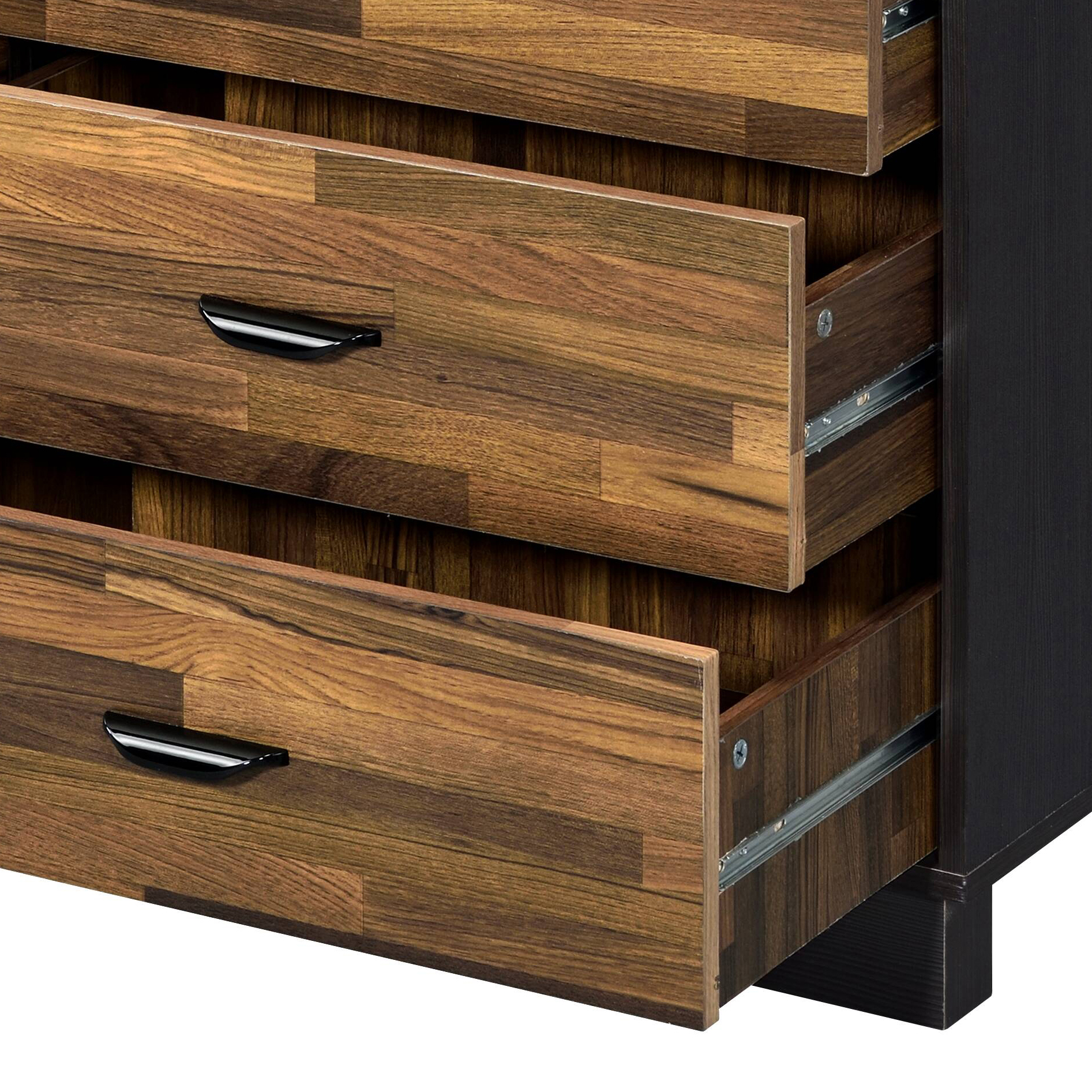 Walnut and Black 6-Drawer Dresser