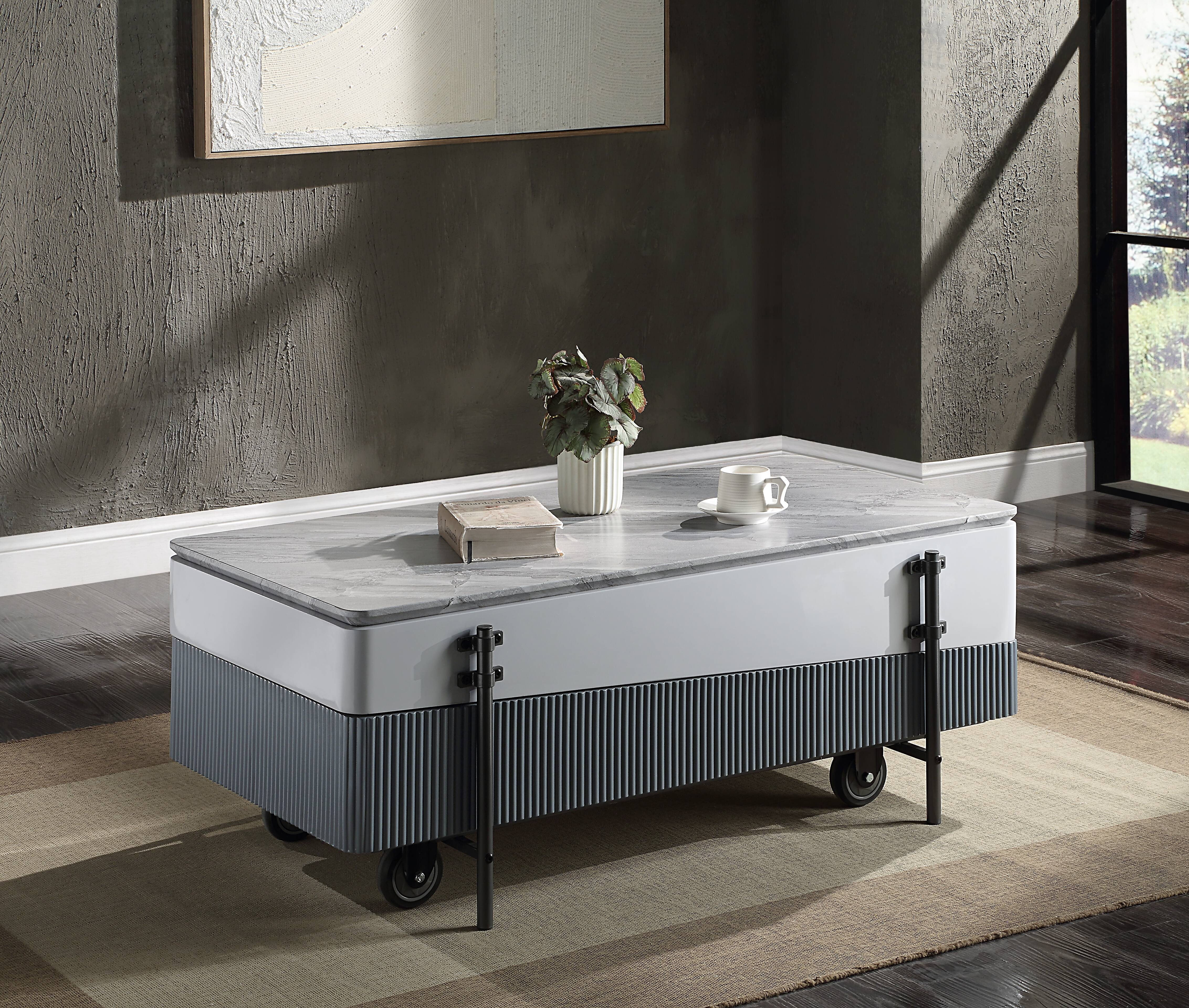 Grey and White High Gloss Coffee Table with Lift Top