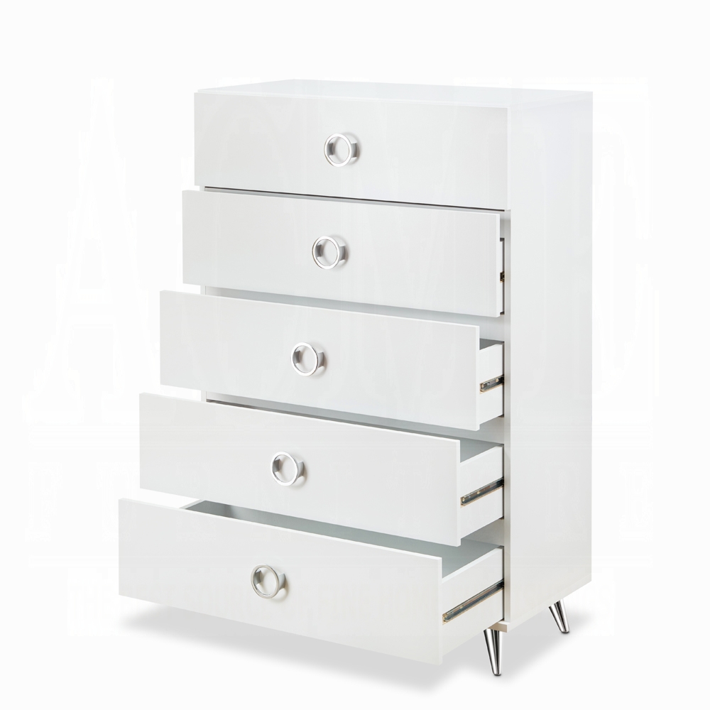 White 5-Drawer Chest with Ring Pull Handles