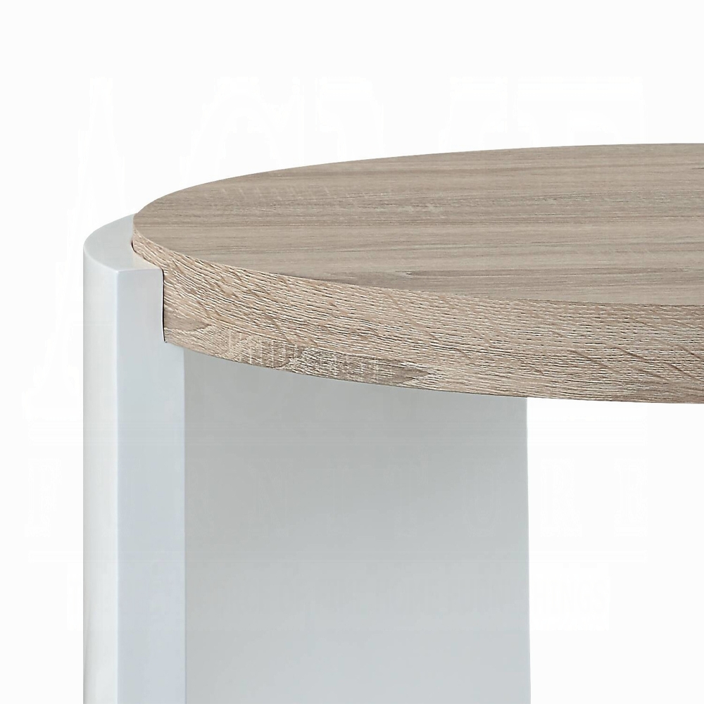 Oak and White High Gloss End Table with Sled Base