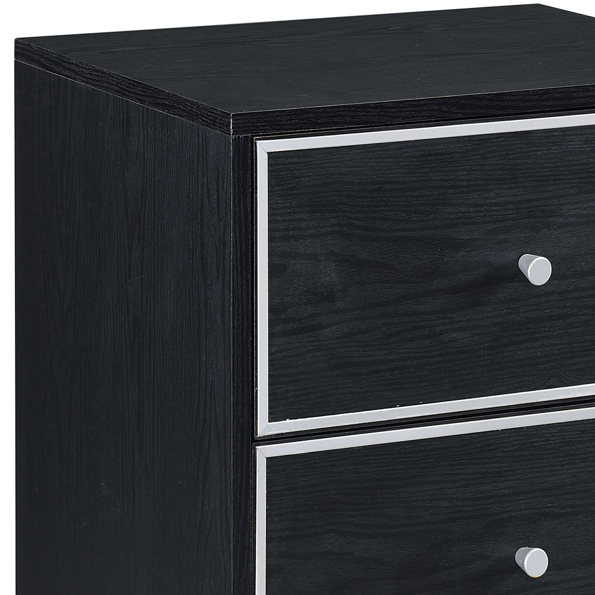 Black and Silver 2-drawer Nightstand