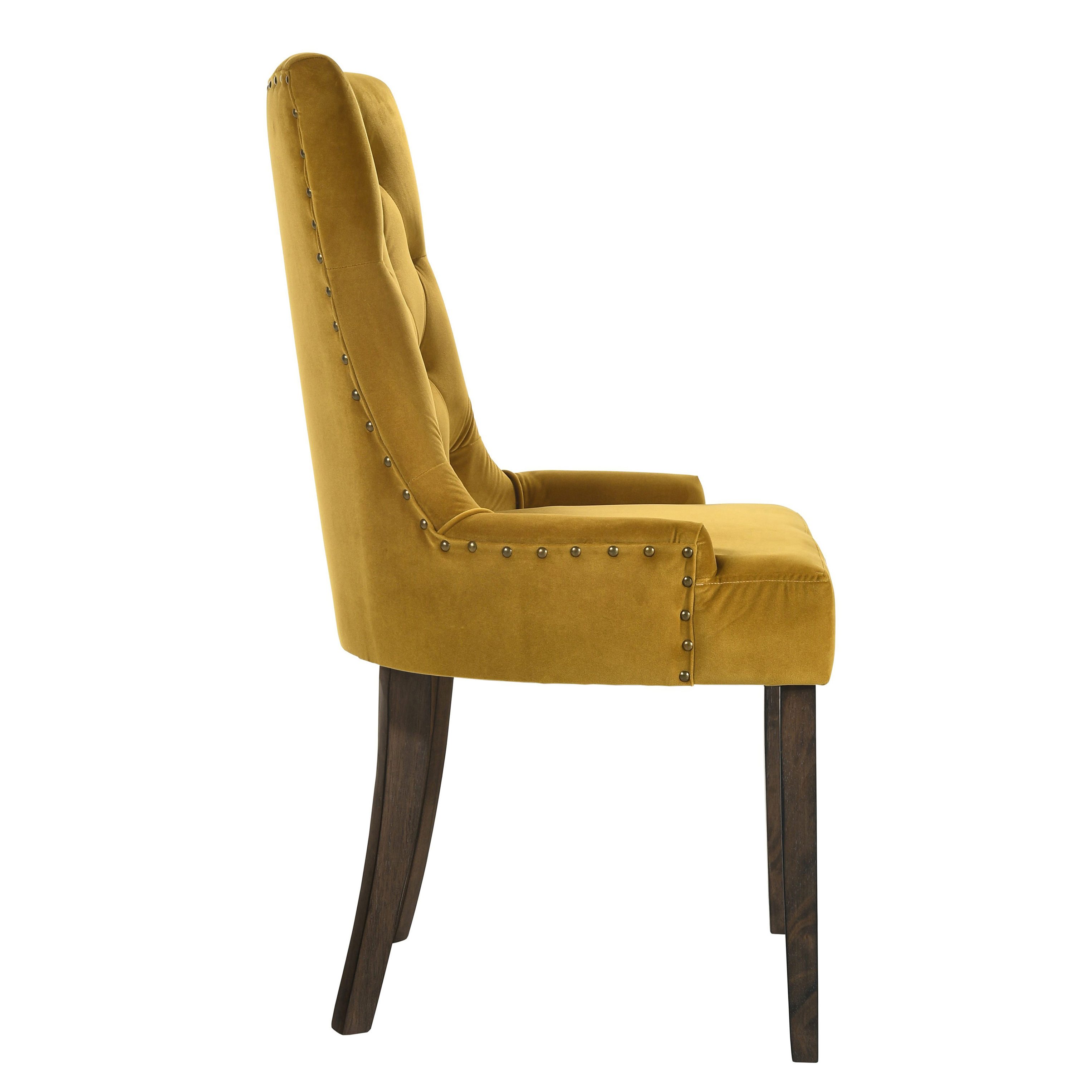 Yellow and Espresso Tufted Back Side Chairs (Set of 2)