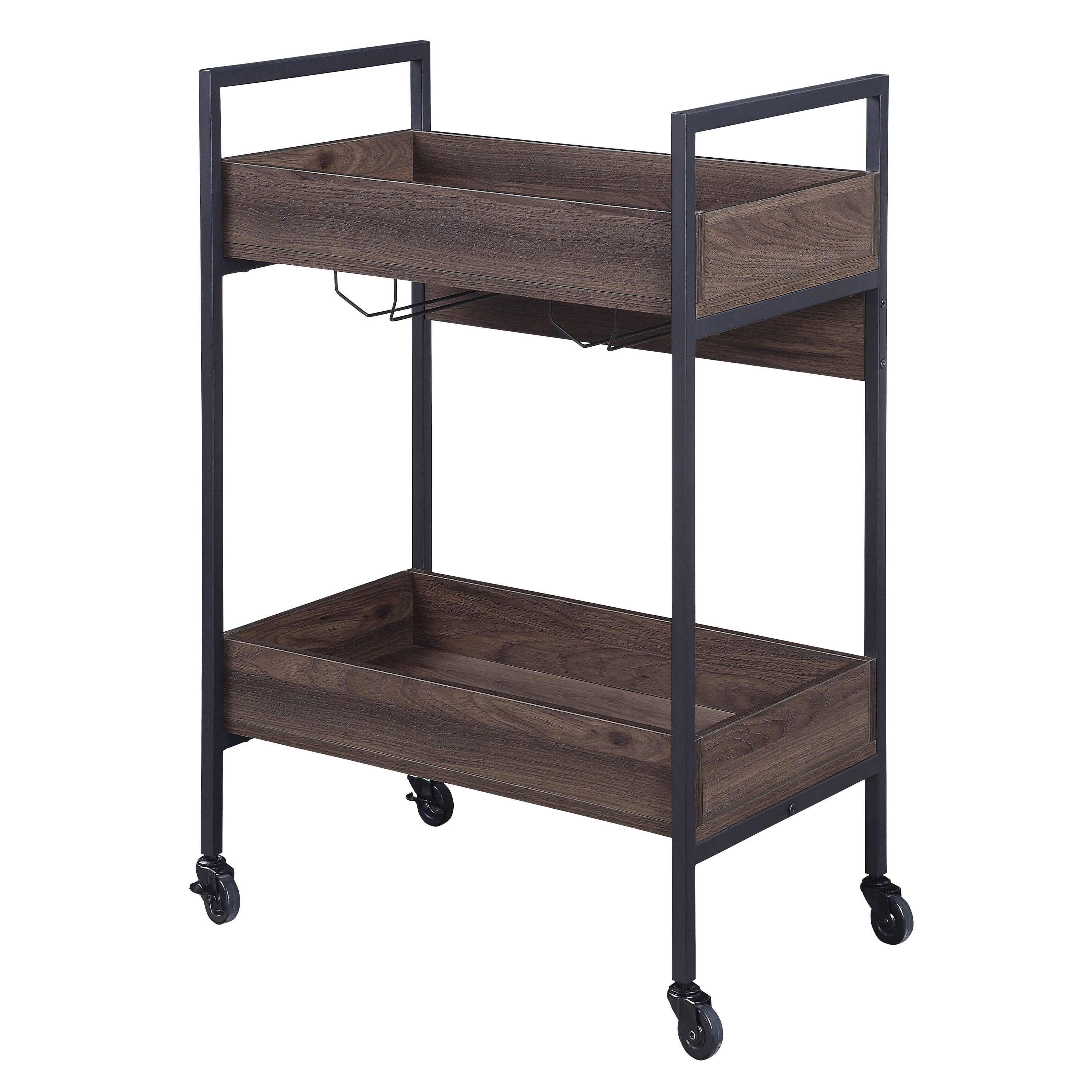 Walnut and Black Serving Cart with 2 Shelves