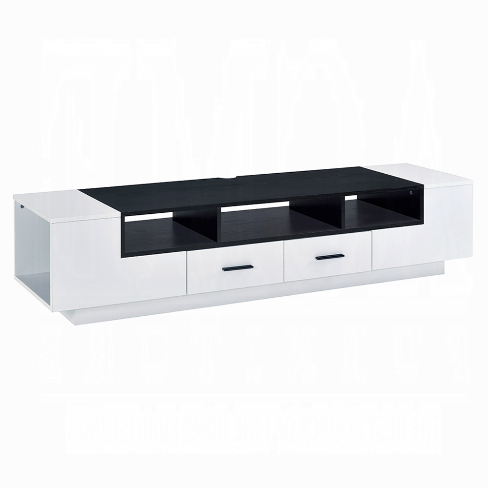 White and Black 2-Drawer TV Stand