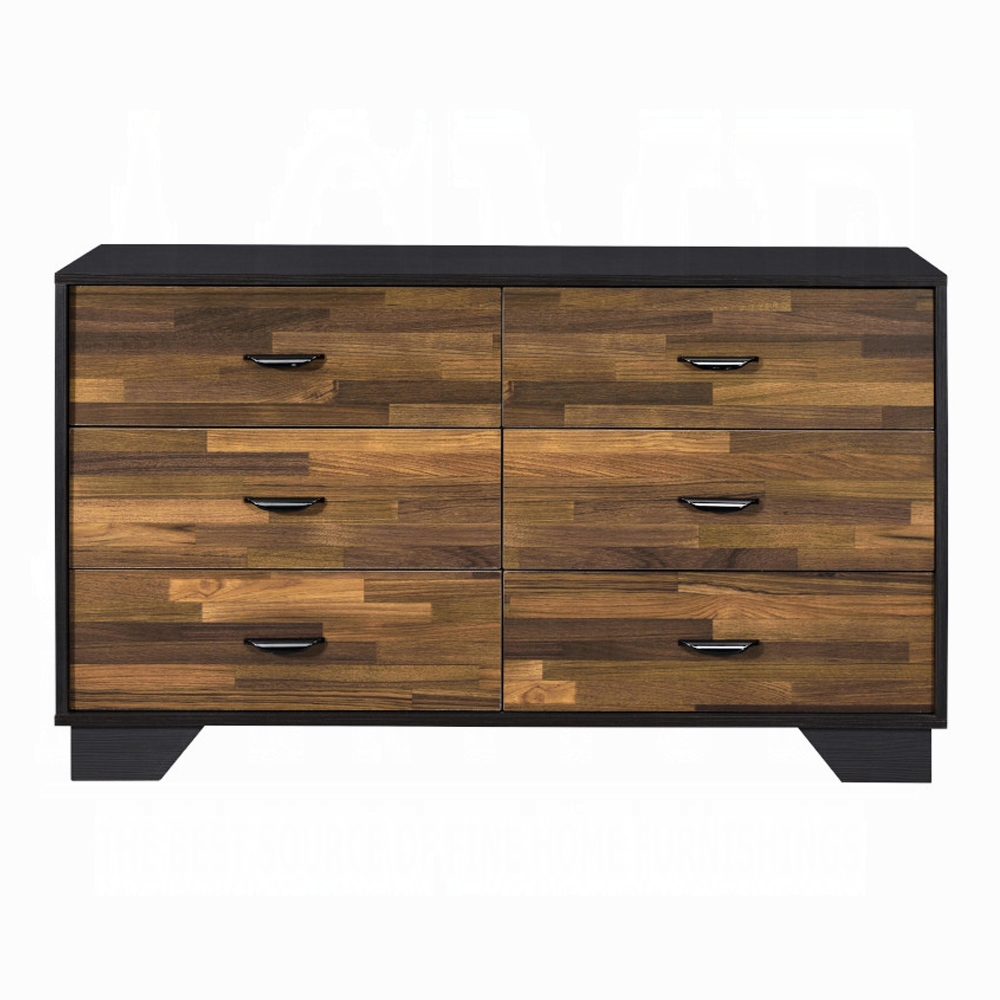 Walnut and Black 6-Drawer Dresser