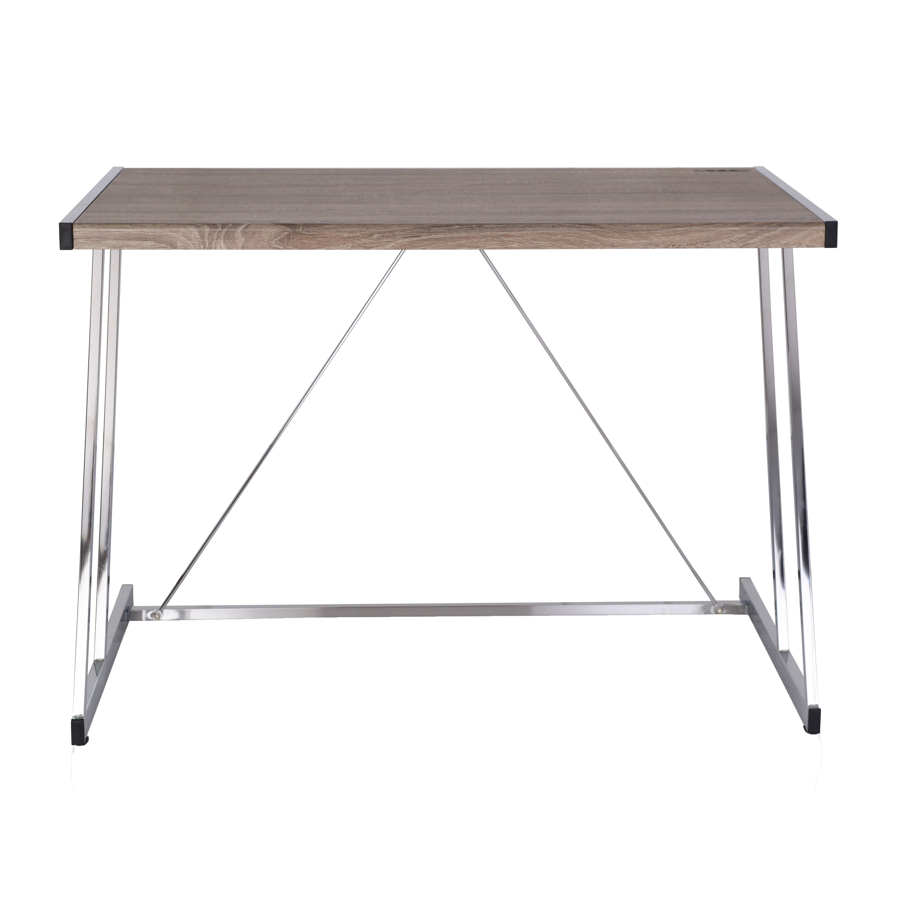 Weathered Oak and Chrome Writing Desk with USB Ports