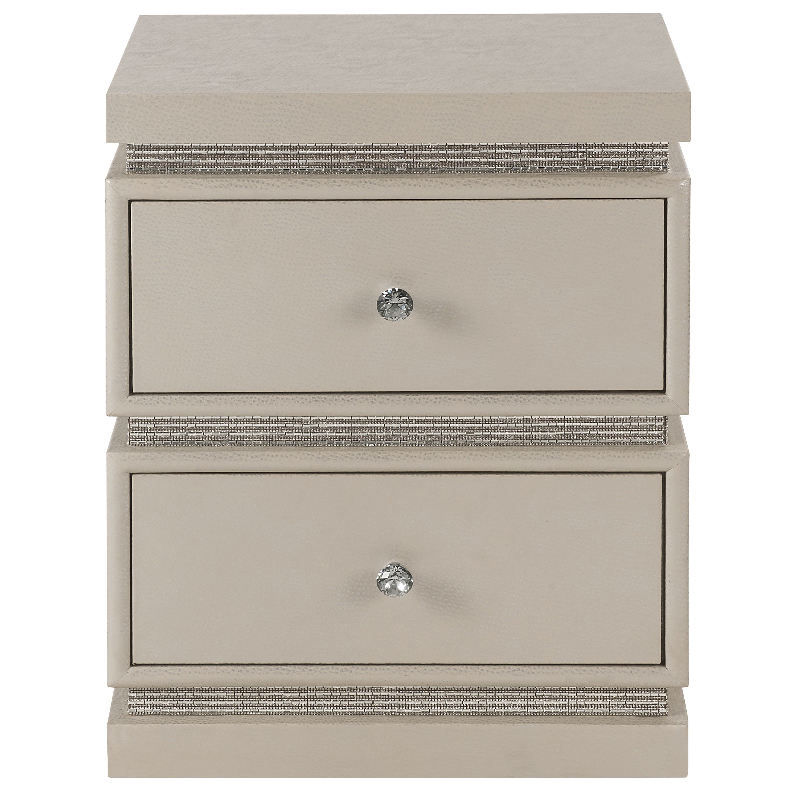 Ivory 2-Drawer Accent Table with Faux Diamonds Border