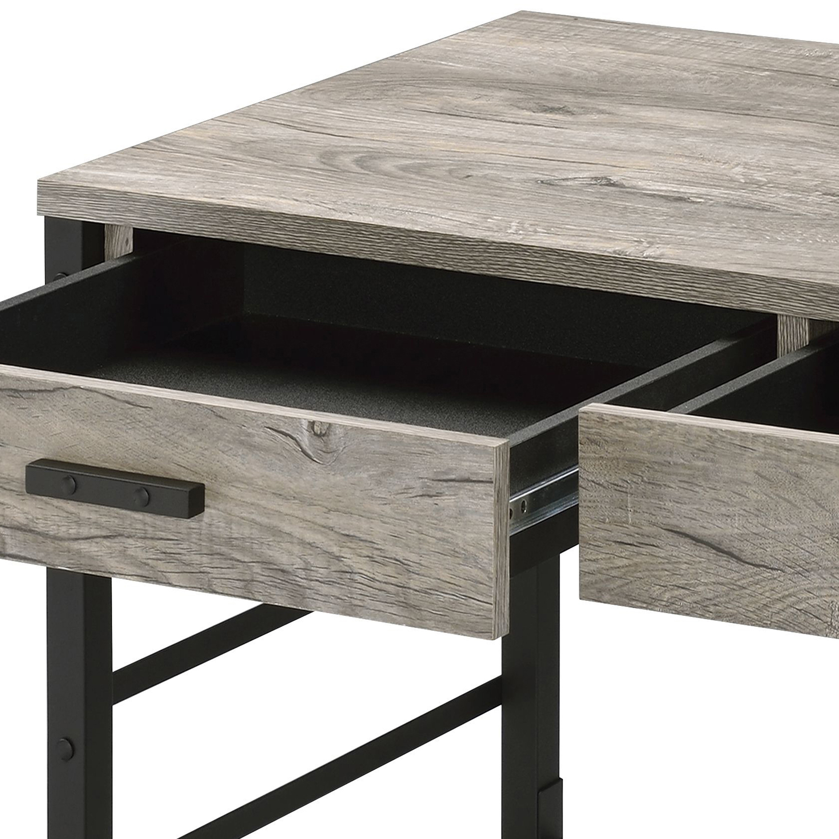 Light Weathered Oak and Black Writing Desk with 2 Drawers