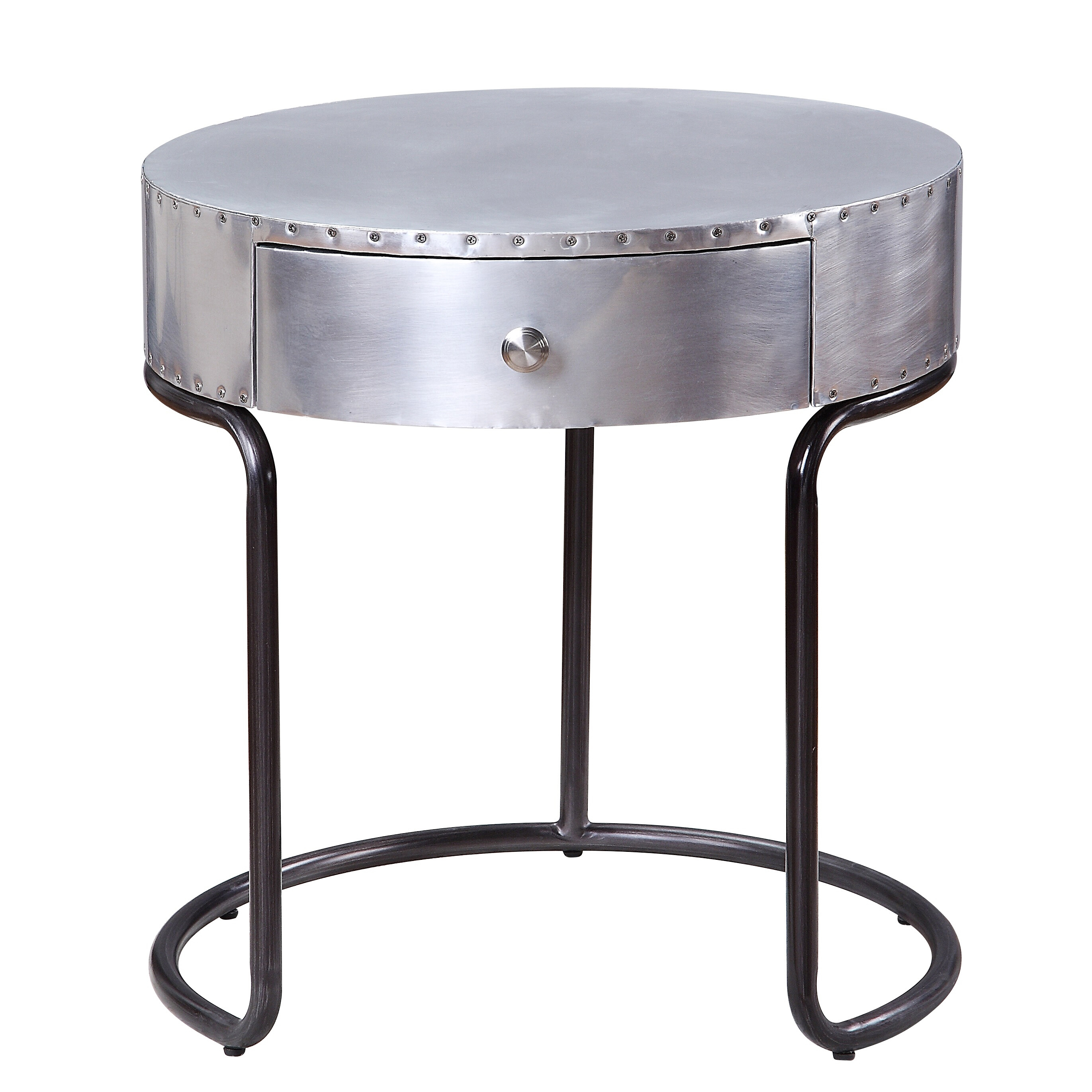 Aluminum and Black Storage End Table