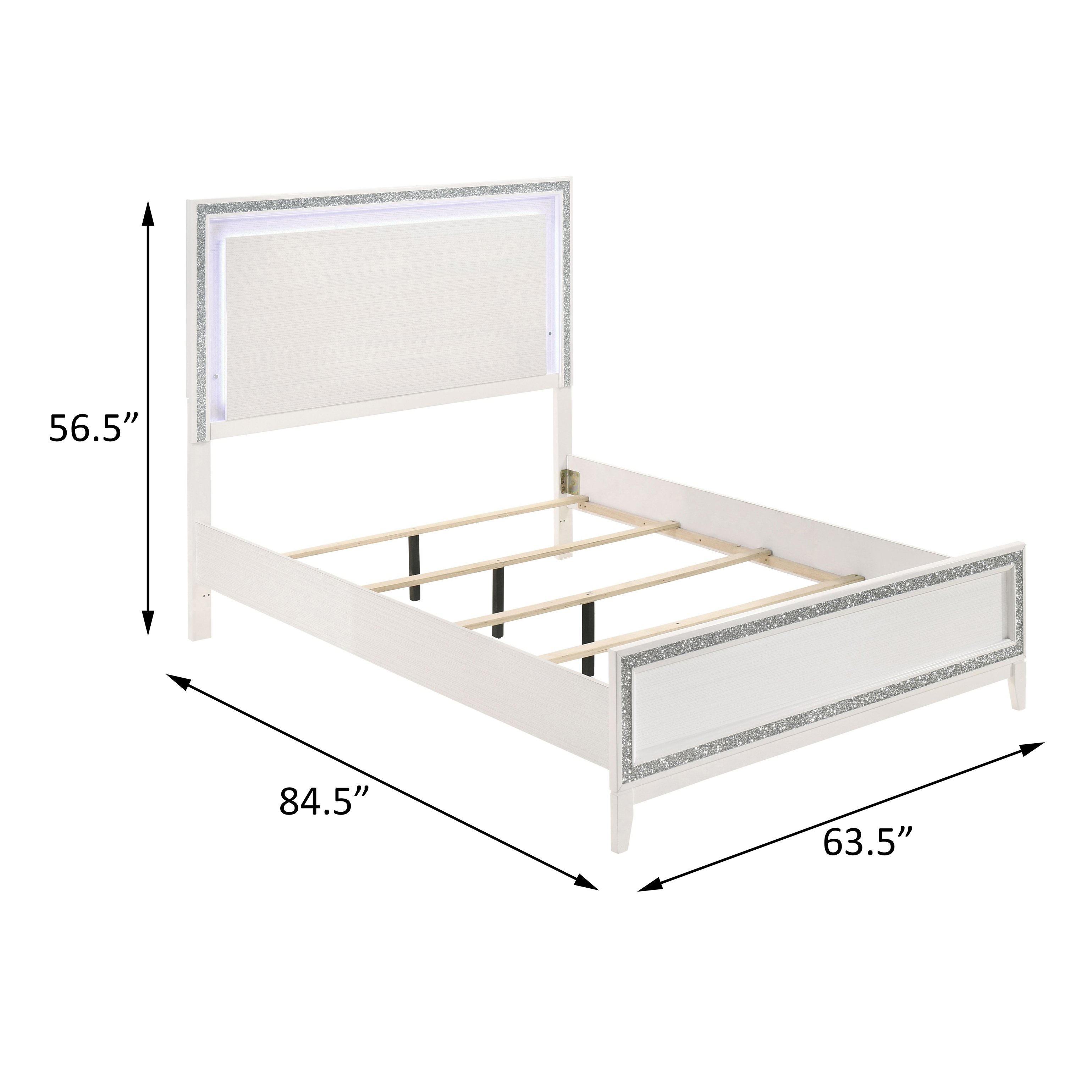 White Queen Bed with LED Lighting Headboard