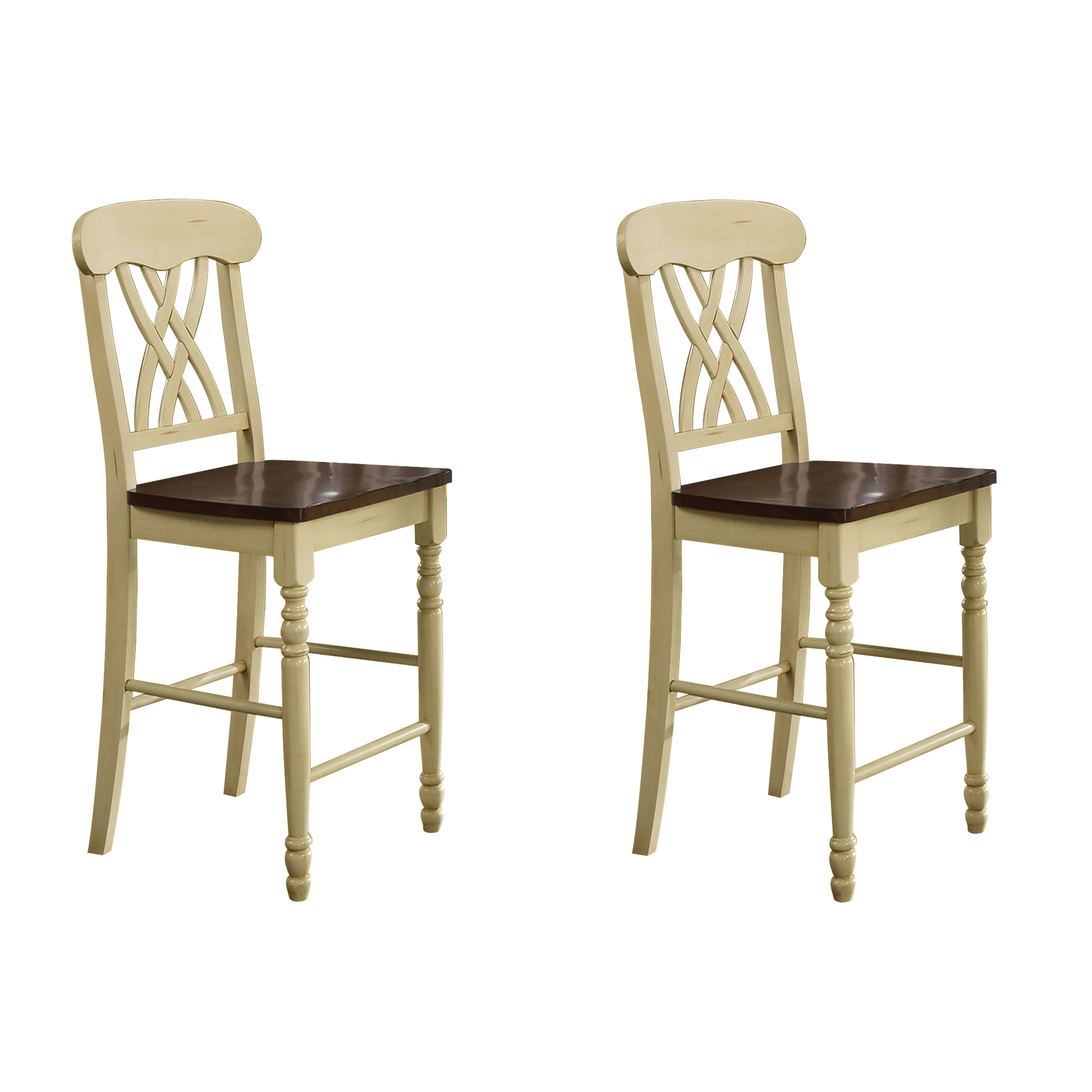 Buttermilk and Oak Cross Back Counter Height Stools (Set of 2)