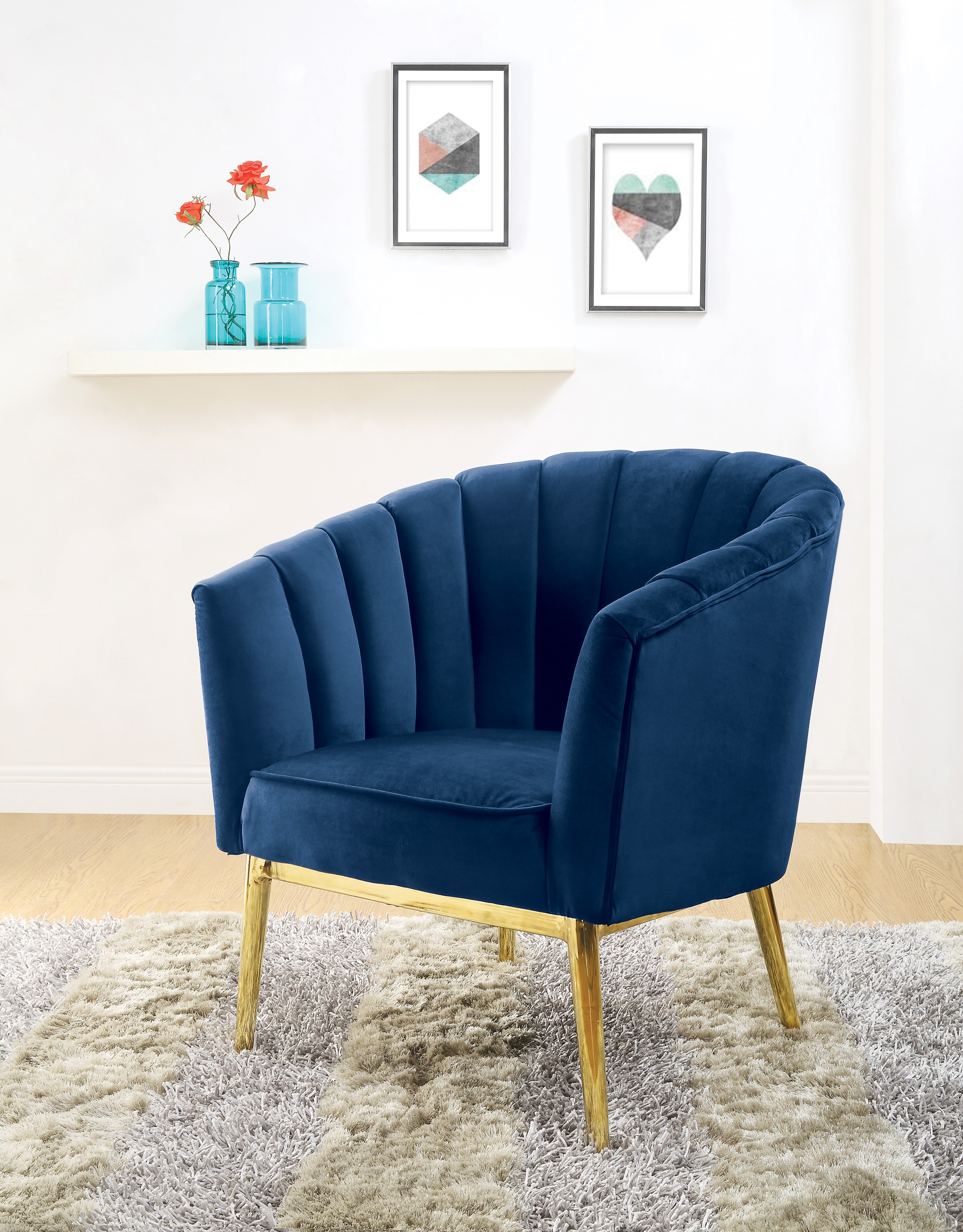 Midnight Blue and Gold Tufted Accent Chair