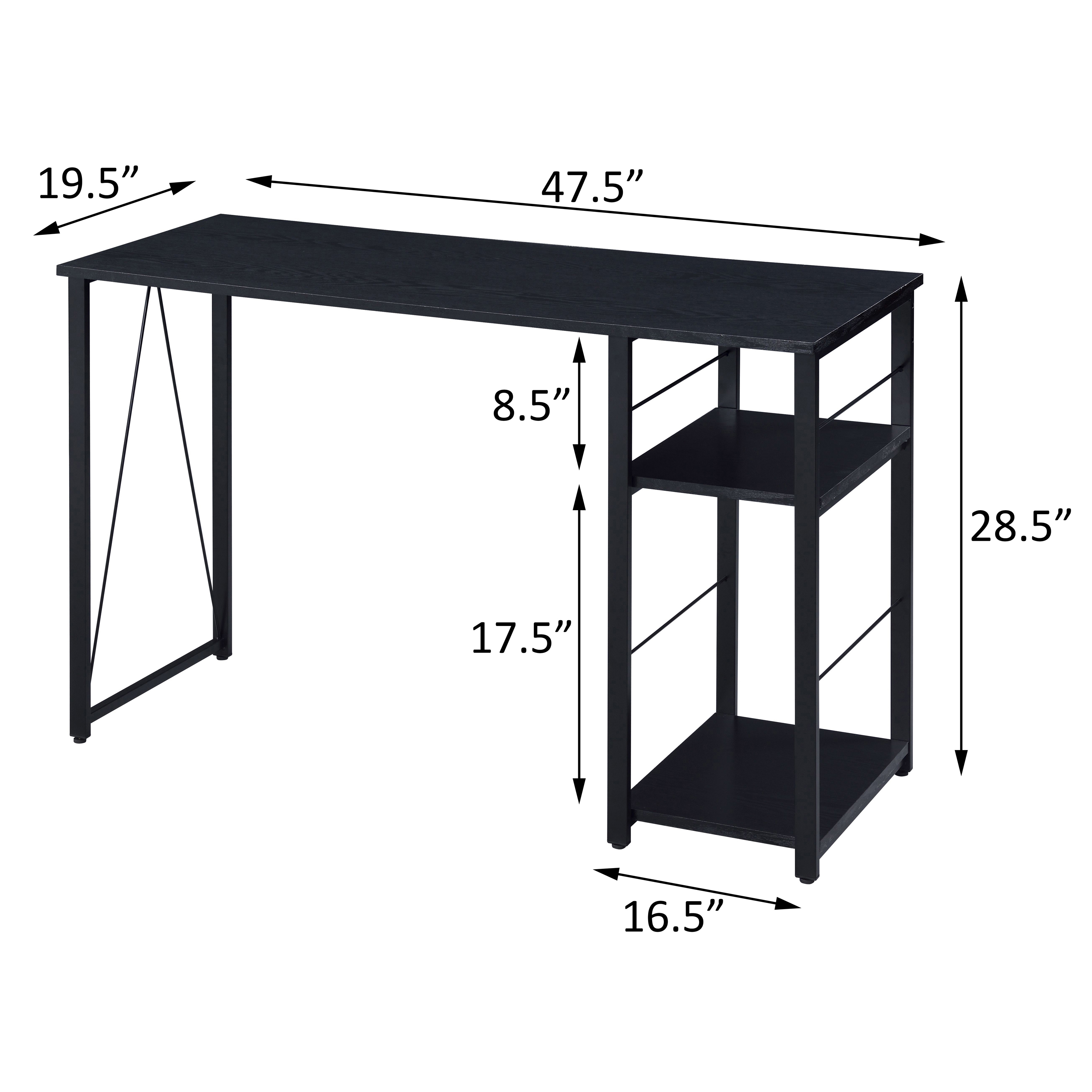 Black 2-Shelf Rectangular Writing Desk