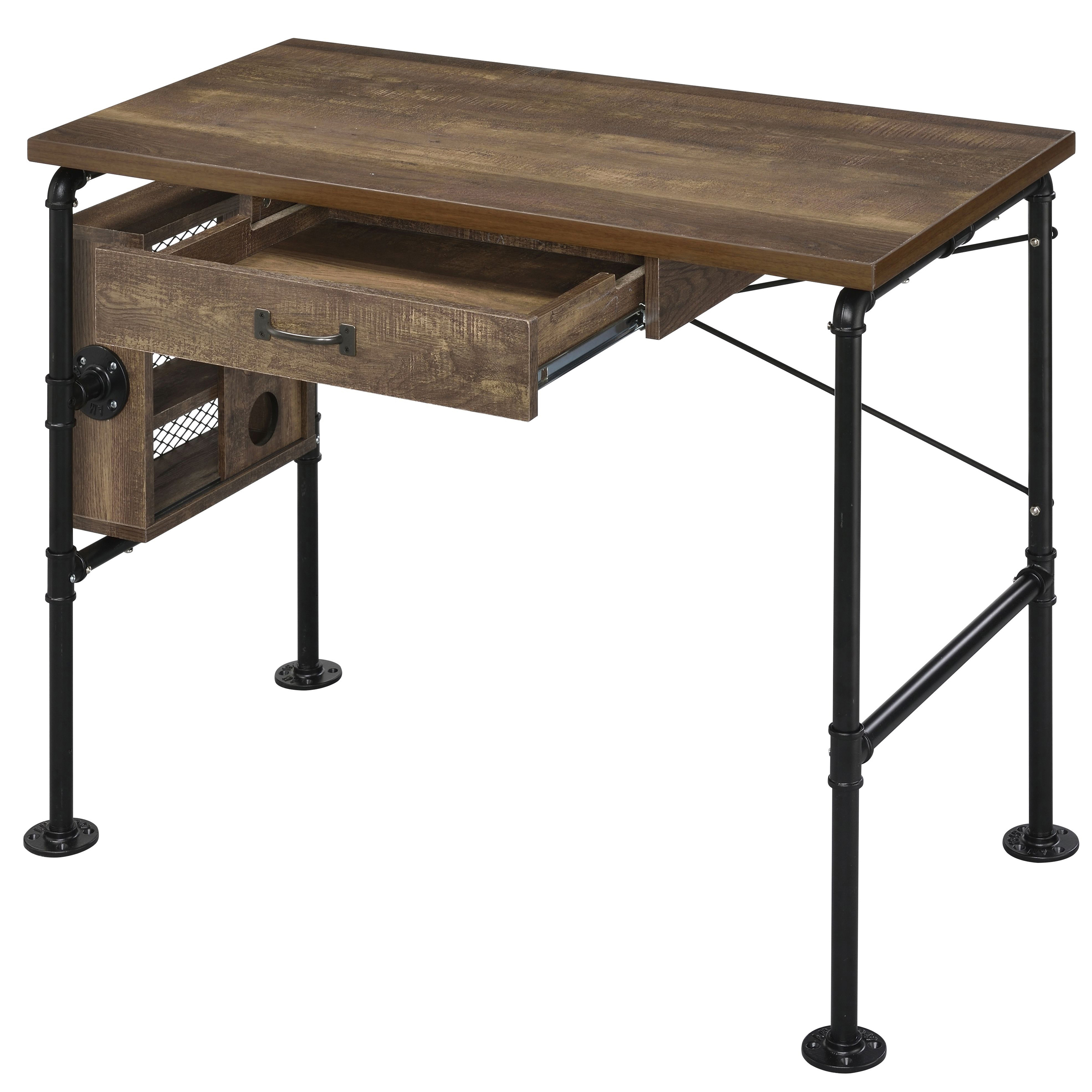 Weathered Oak and Black 1-drawer Writing Desk