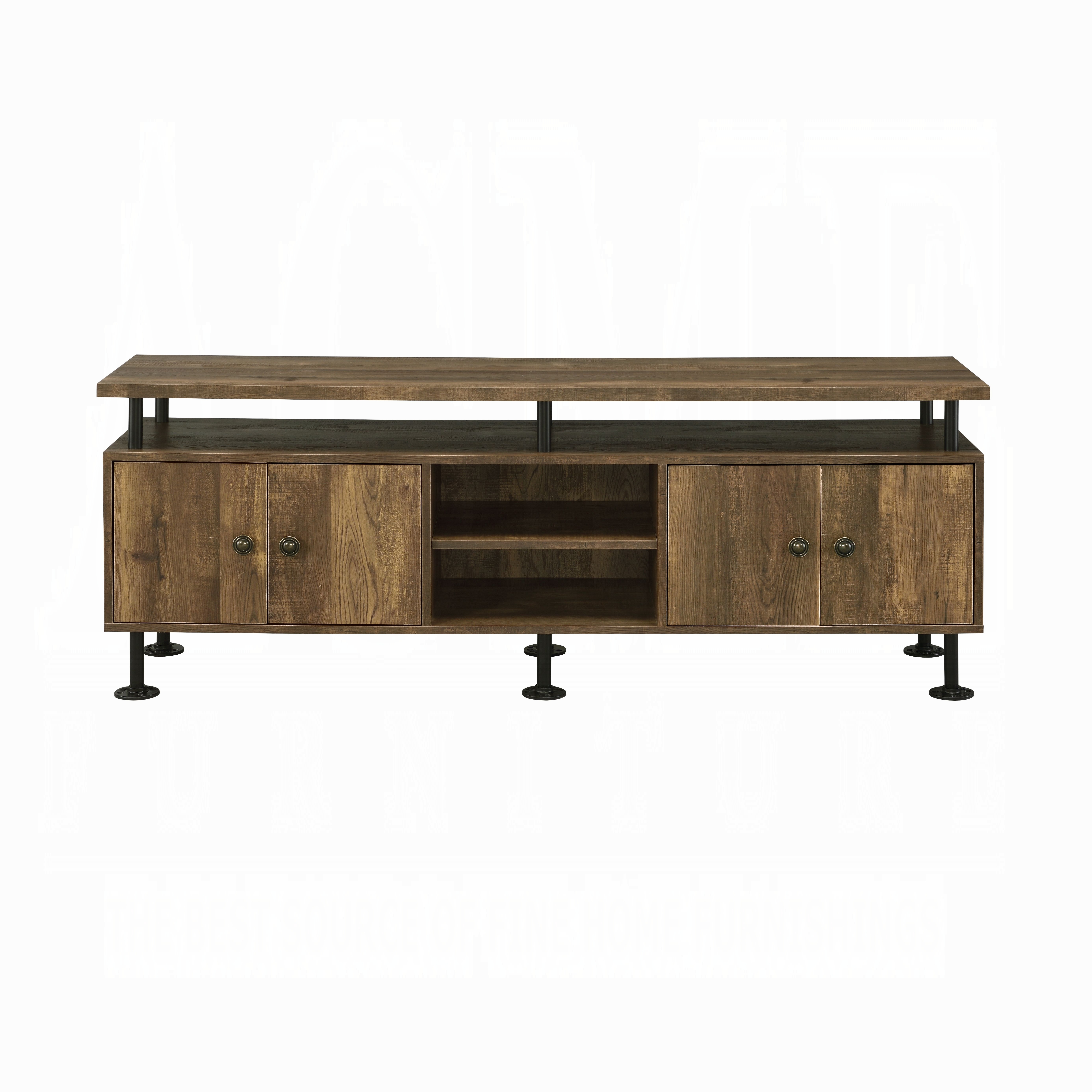 Rustic Oak and Black 2-Shelf TV Stand