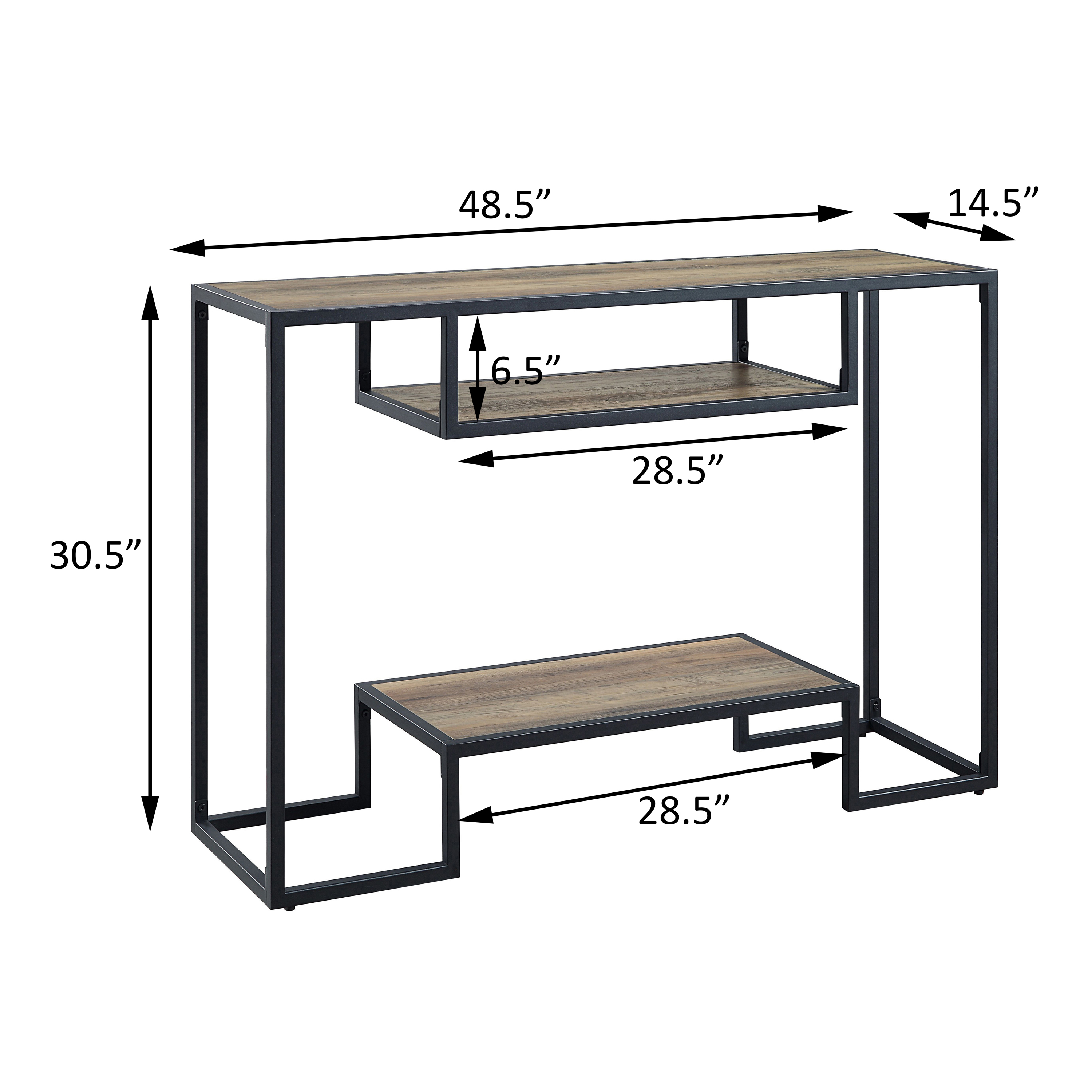 Rustic Oak and Black Console Table with 2 Shelves