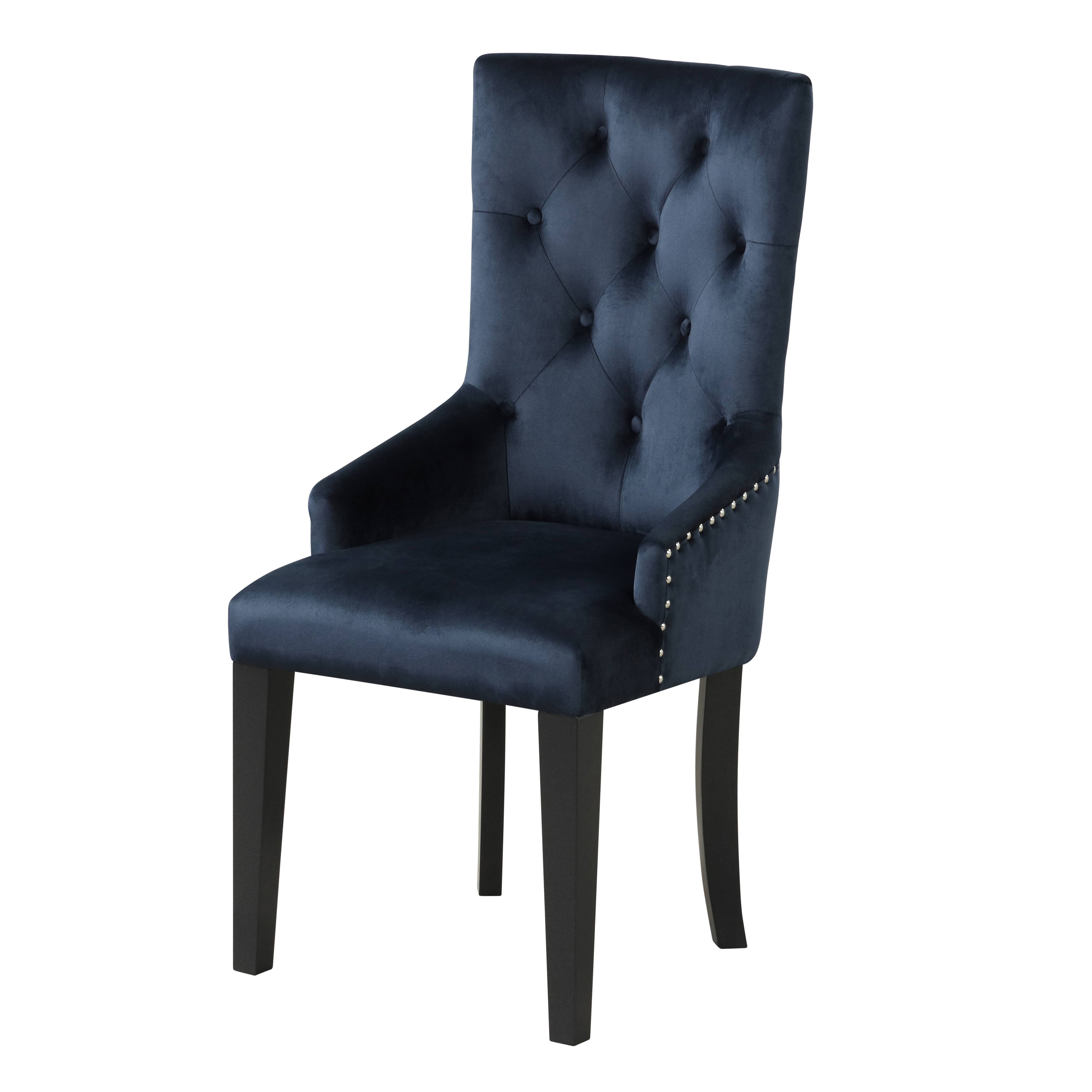 Dark Navy and Black Tufted Back Arm Chair