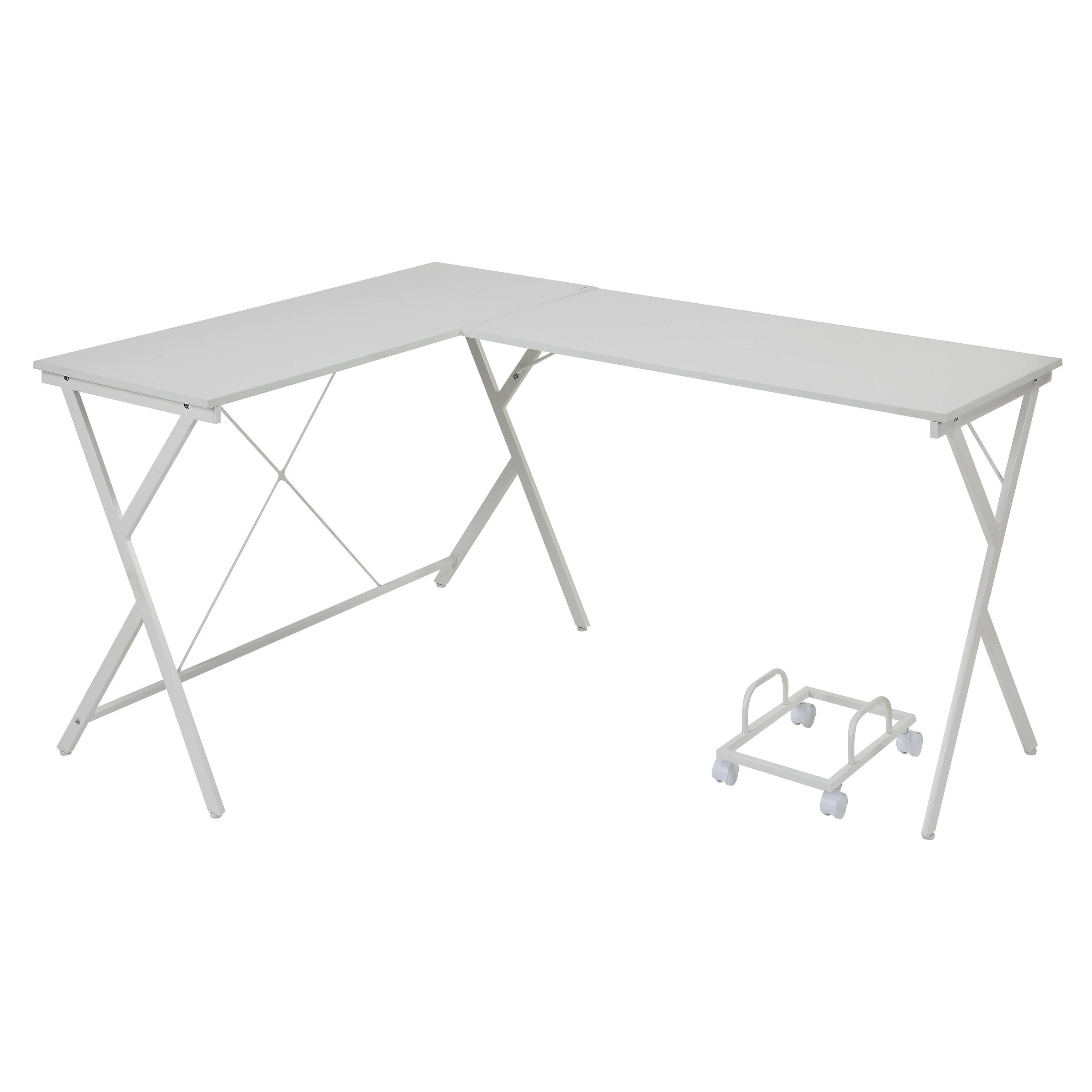 White L-shaped Computer Desk with CPU Holder