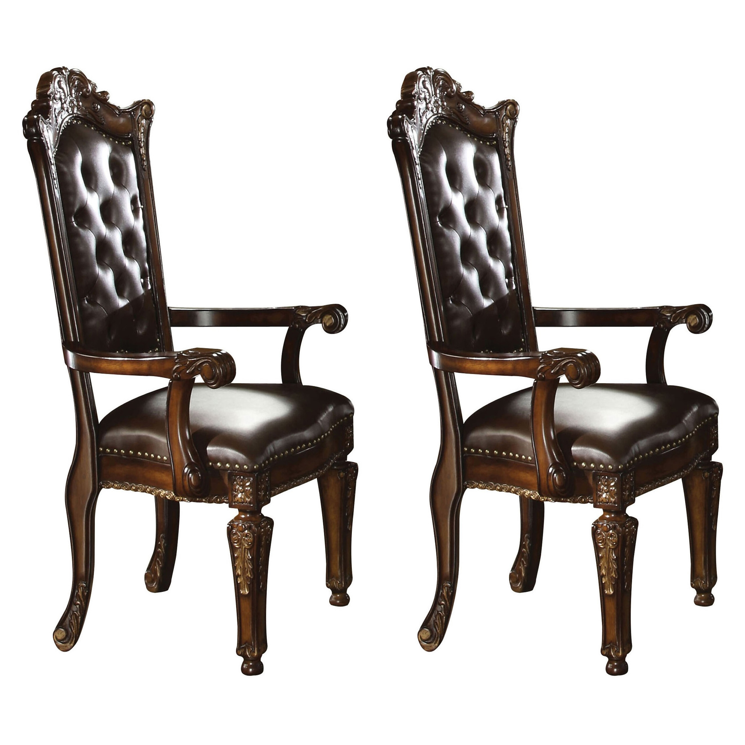 Espresso and Cherry Tufted Back Arm Chairs (Set of 2)