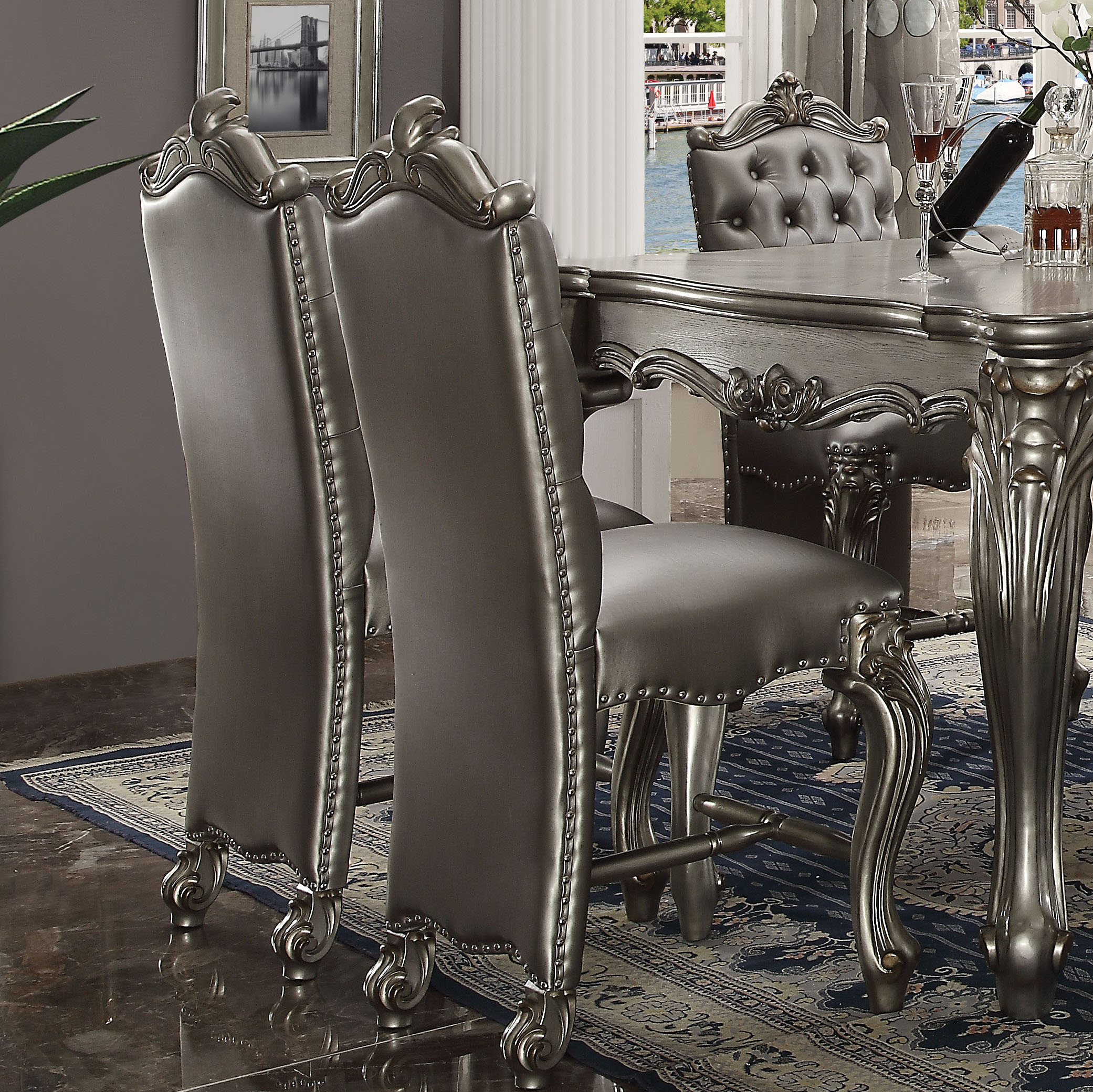 Silver and Antique Platinum Tufted Counter Height Chair (Set of 2)