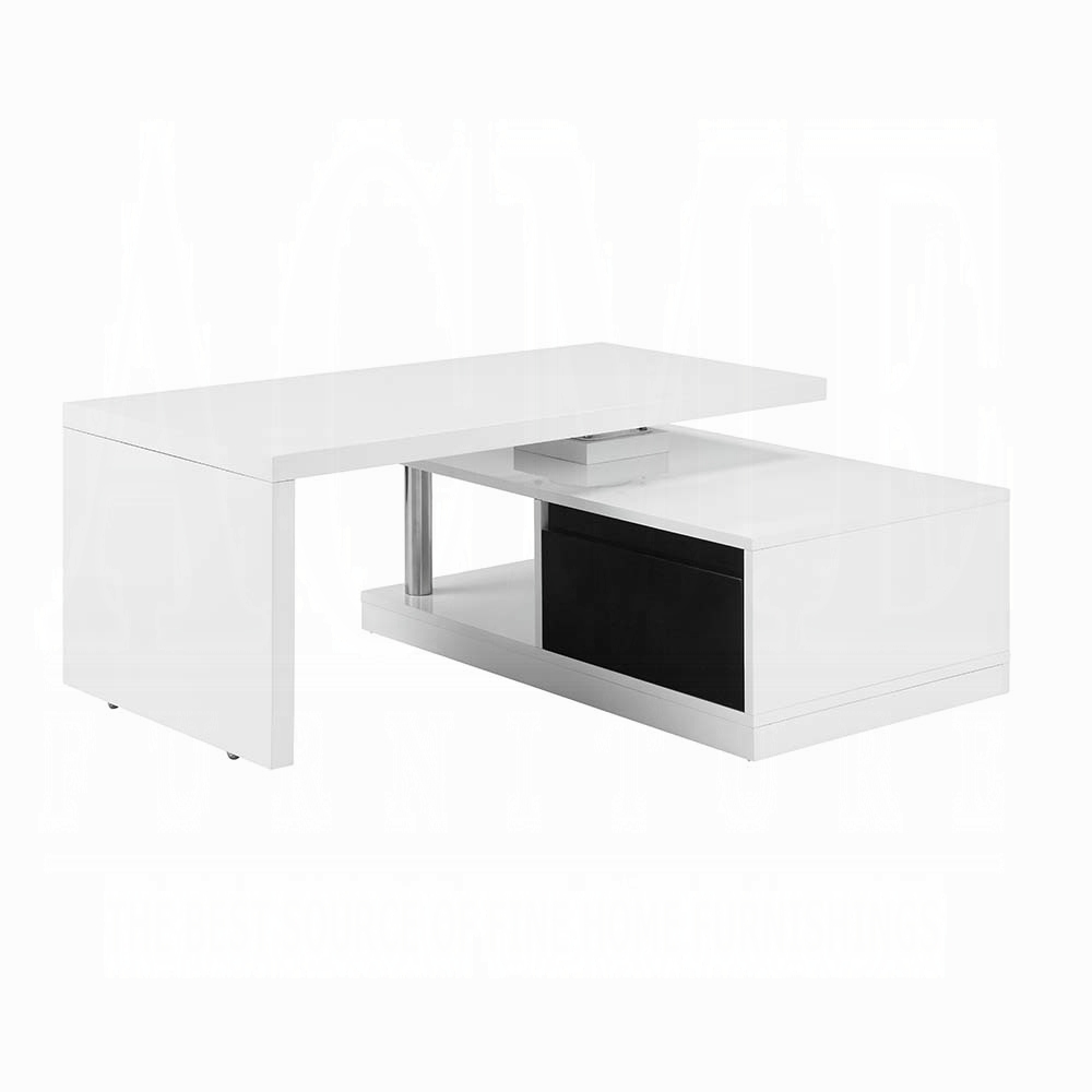 White and Black High Gloss Coffee Table with Swivel Top