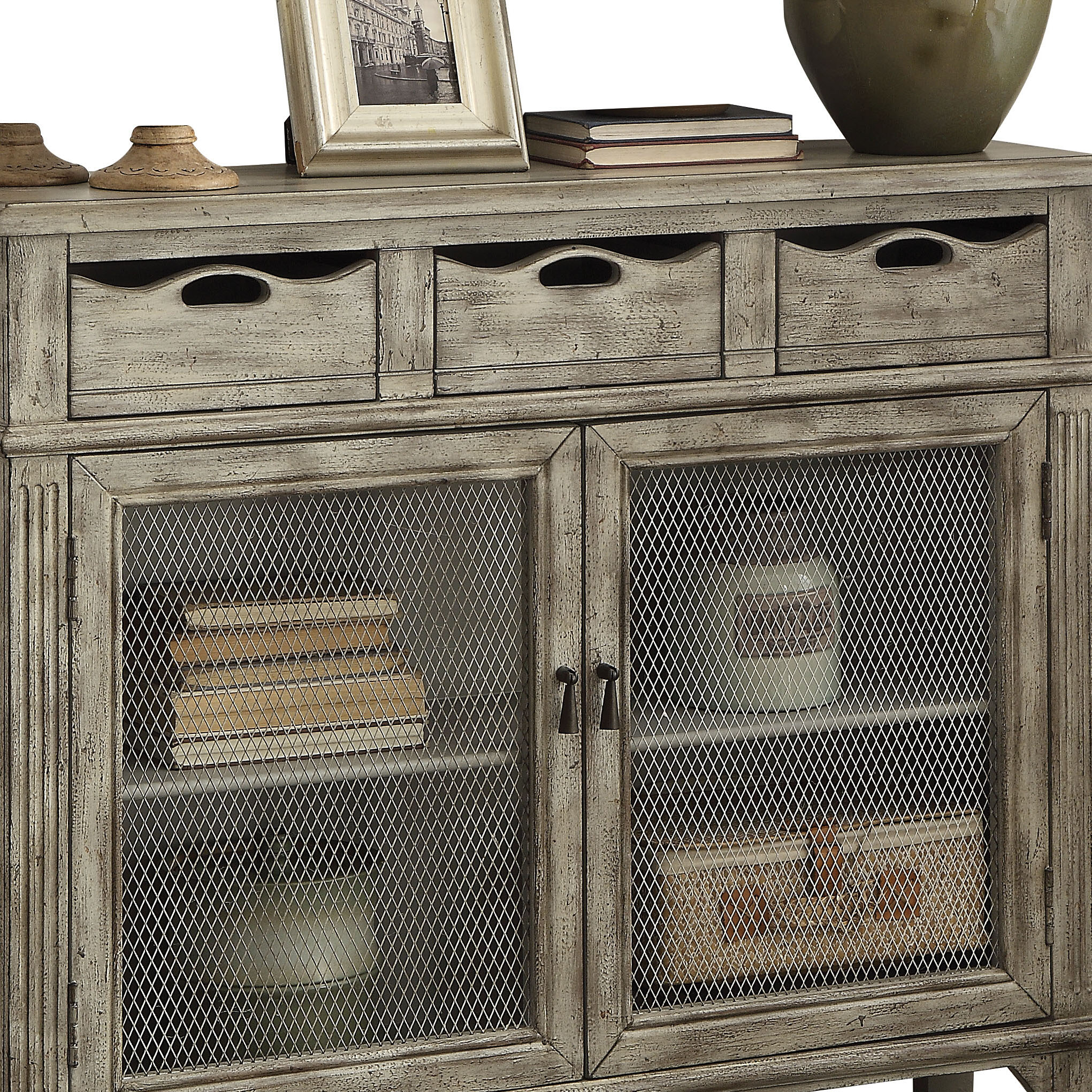 Weathered Grey 2-Door Console Cabinet with 3 Drawer