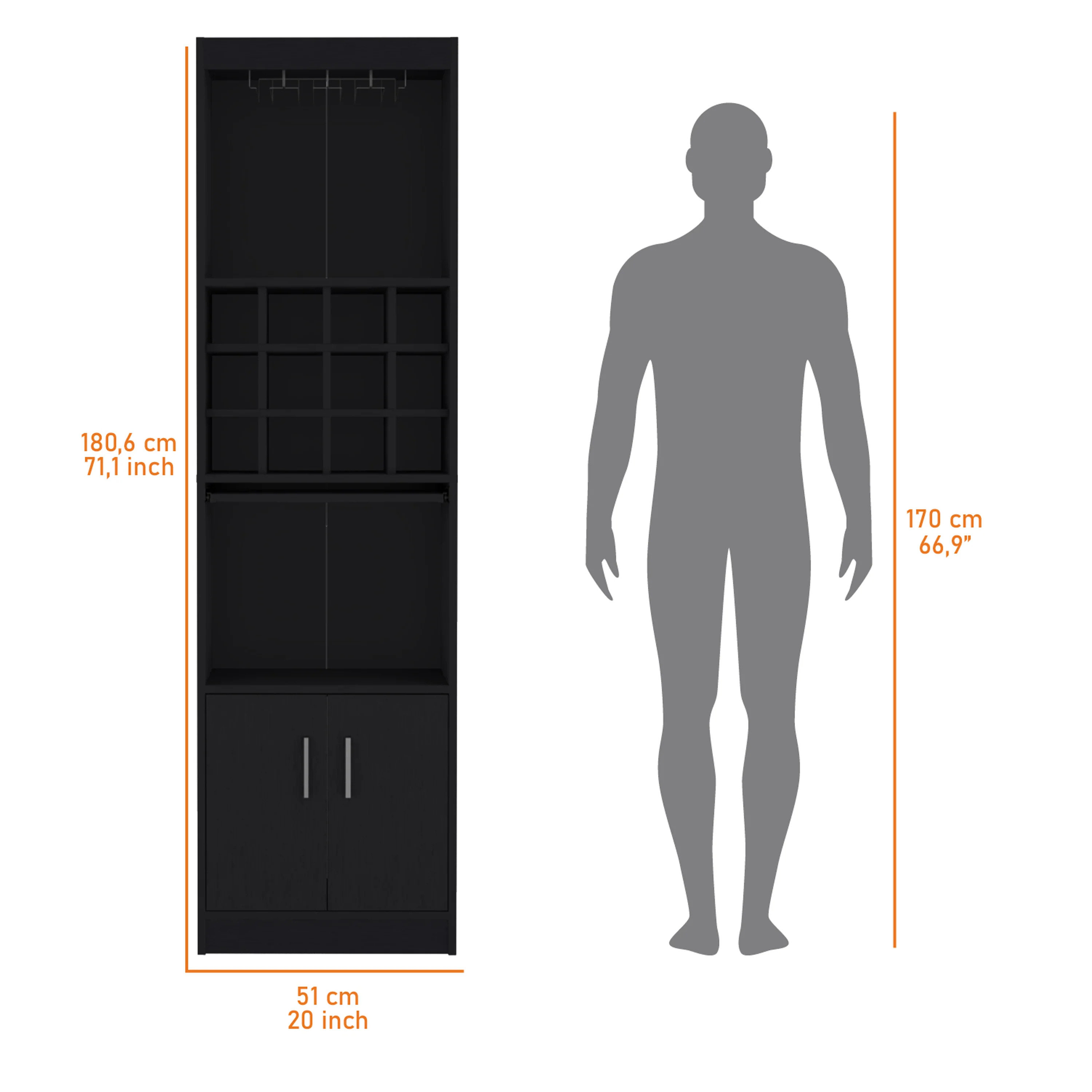 Black Bar Cabinet with Wine Storage