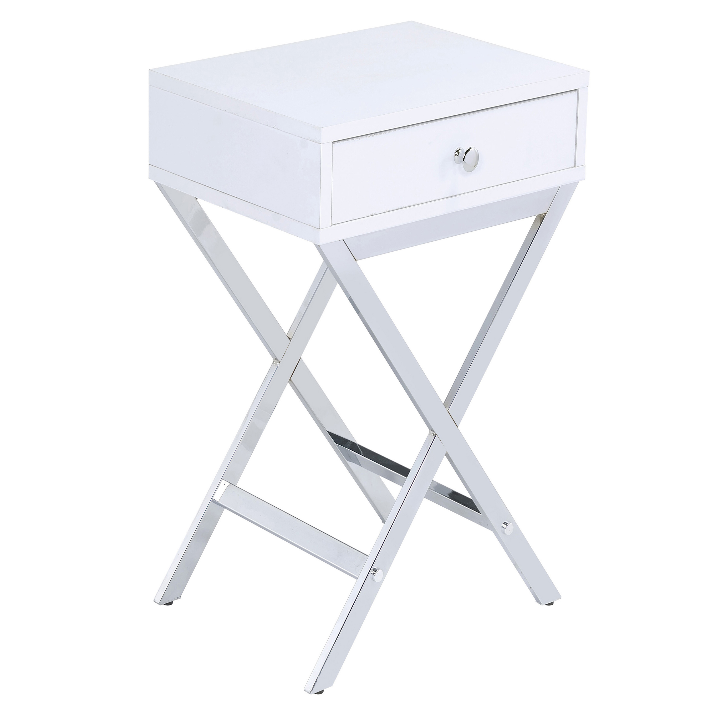 White and Chrome 1-Drawer Rectangular Accent Table