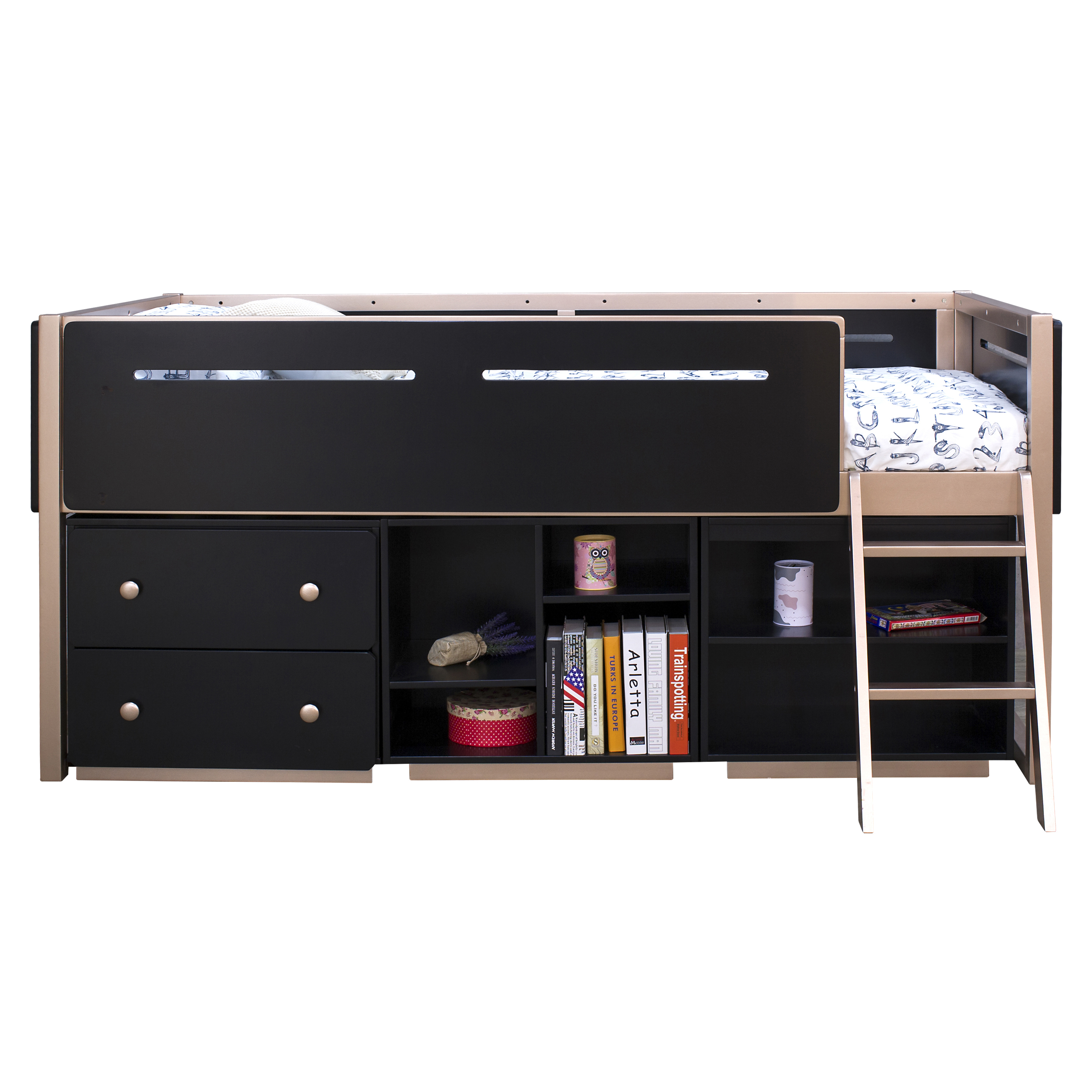 Black and Rose-Gold 2-Shelf Bookshelf