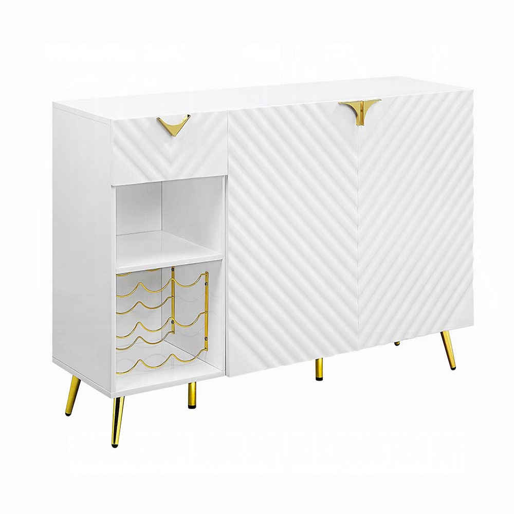 White High Gloss 2-Door Server with Drawer and Shelf