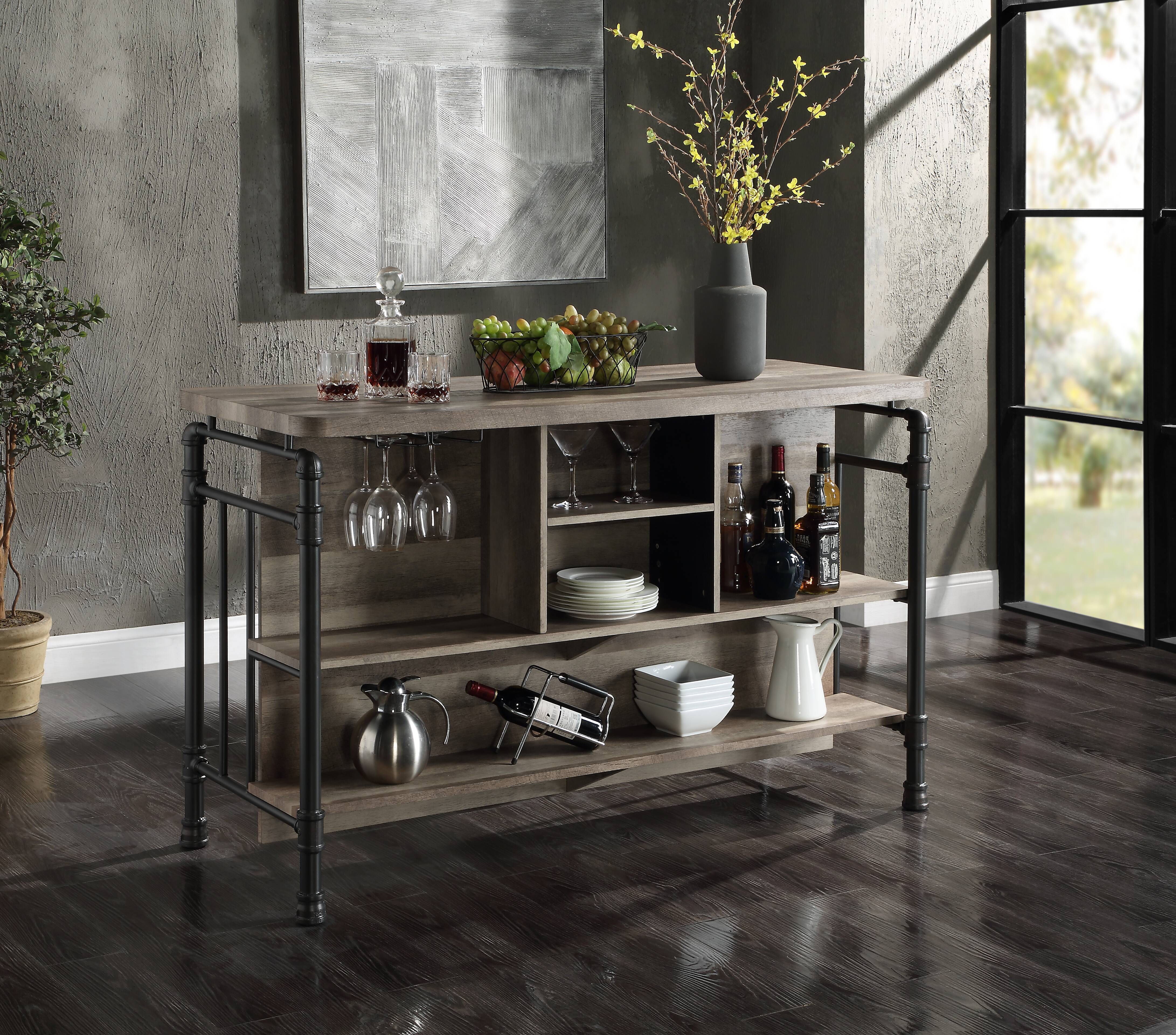 Antique Oak and Sandy Grey 5-Shelf Kitchen Island