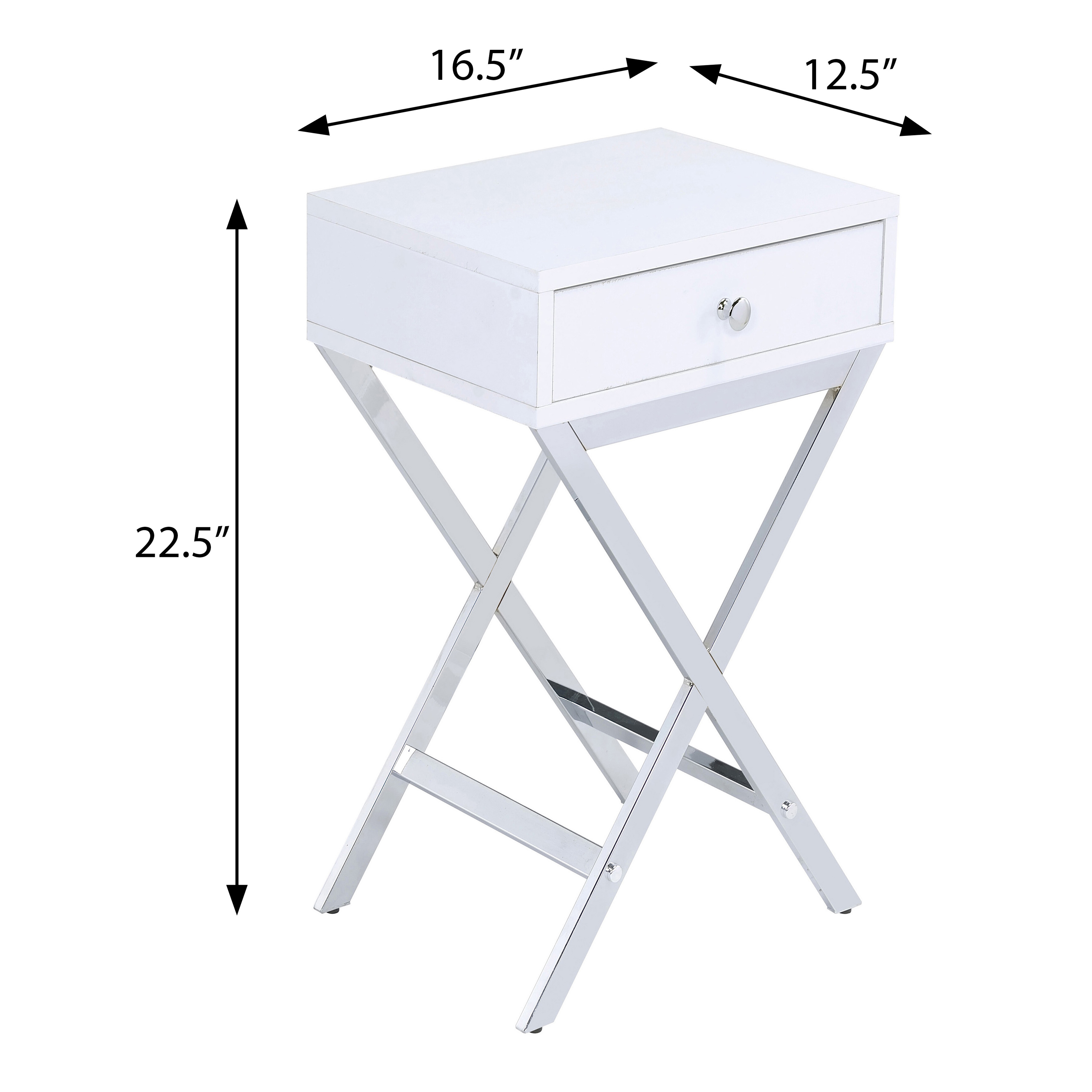 White and Chrome 1-Drawer Rectangular Accent Table