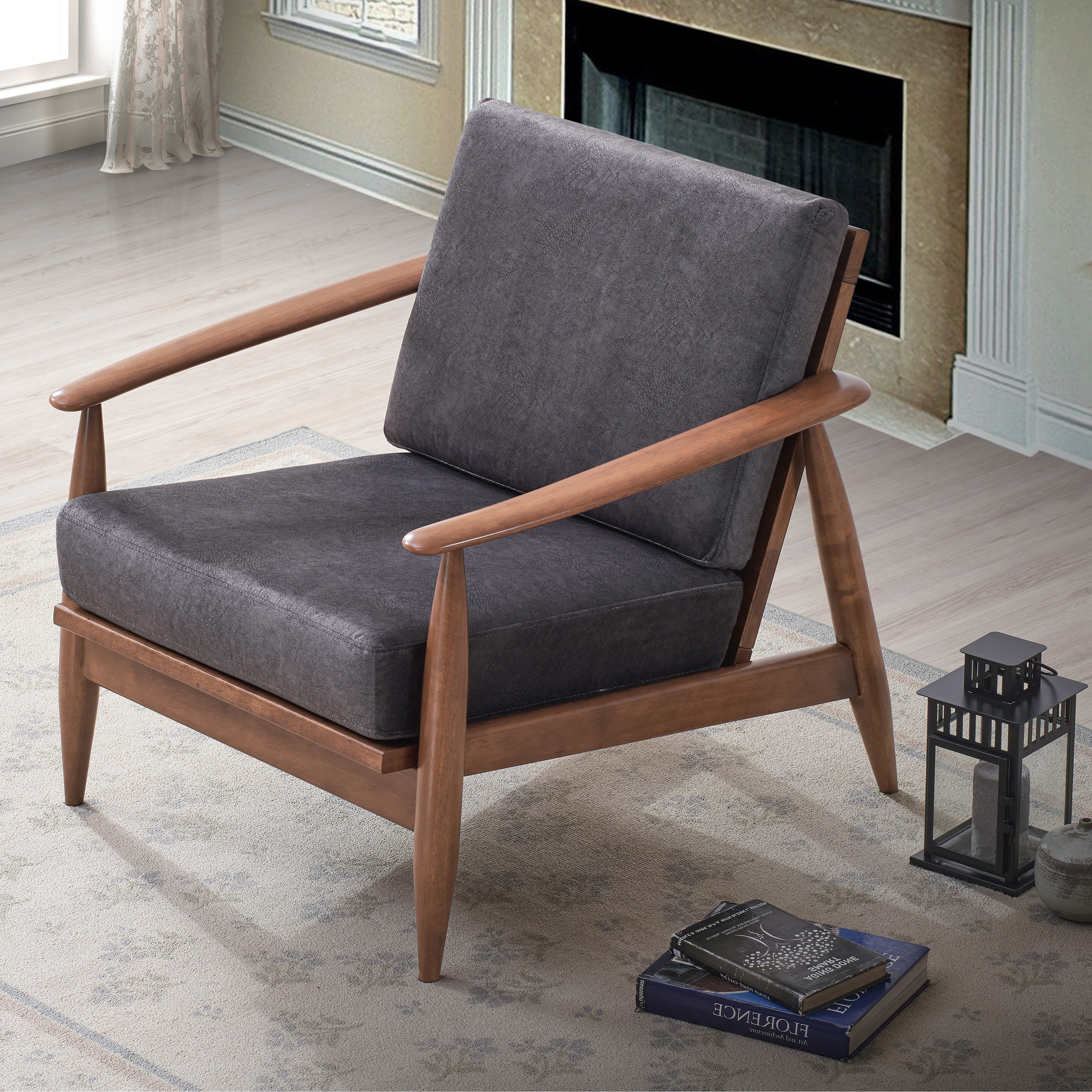 Charcoal And Brown Accent Chair with Removable Cushion