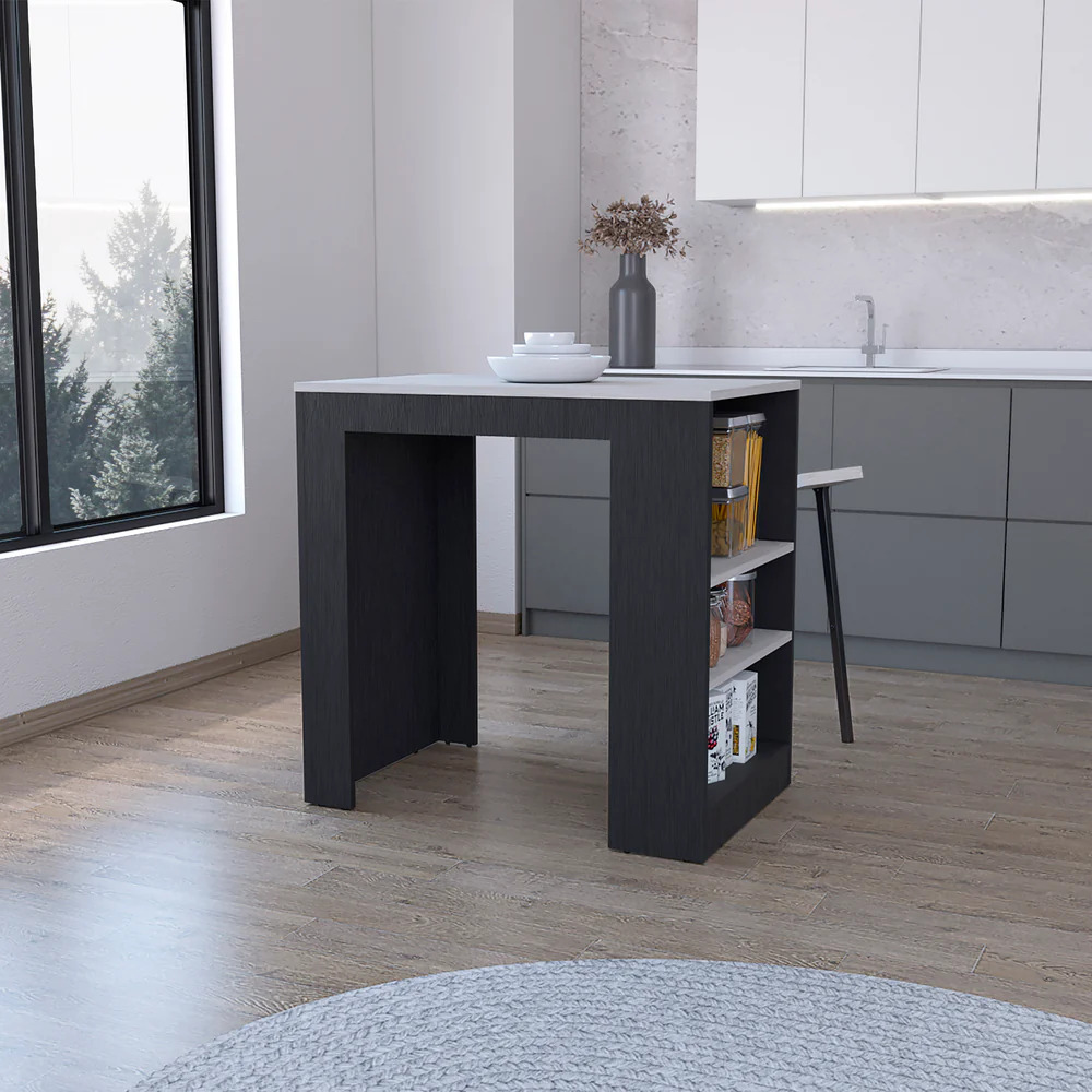 Highlands Kitchen Island with Storage Base in Black and Ibiza Marble