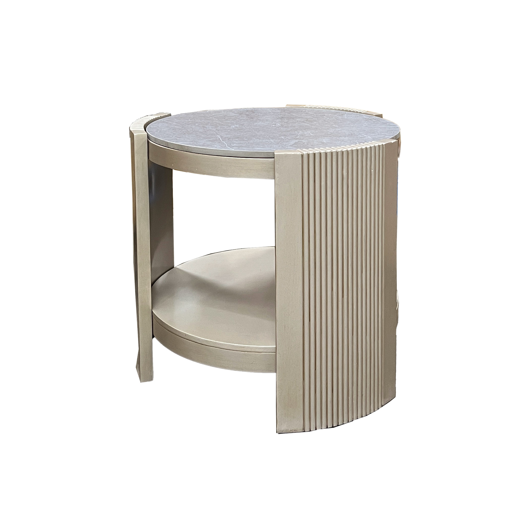 Sintered Stone and Champagne End Table with Shelf