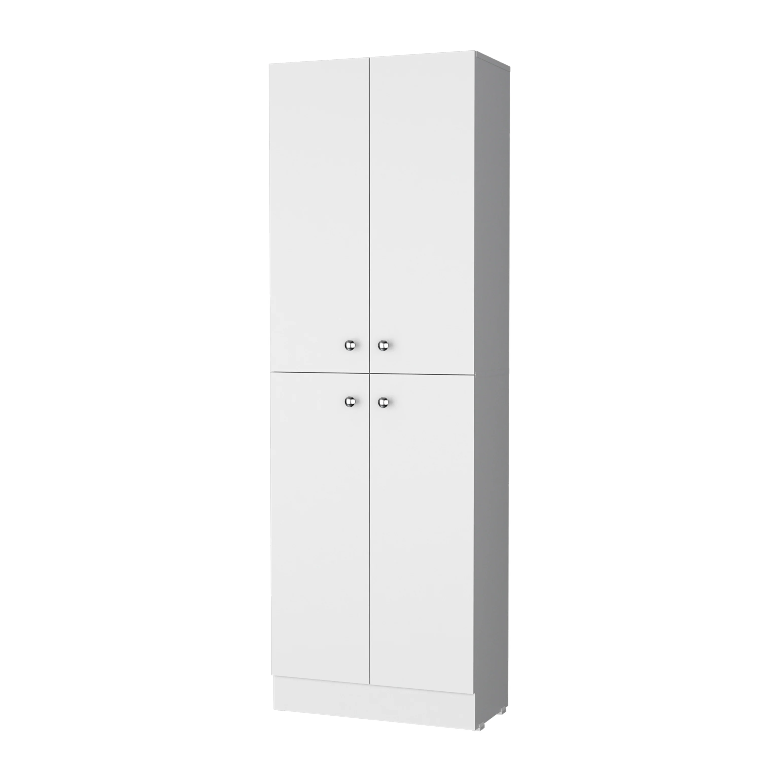 White Pantry Cabinet with 4 Doors and 5 Hidden Shelves