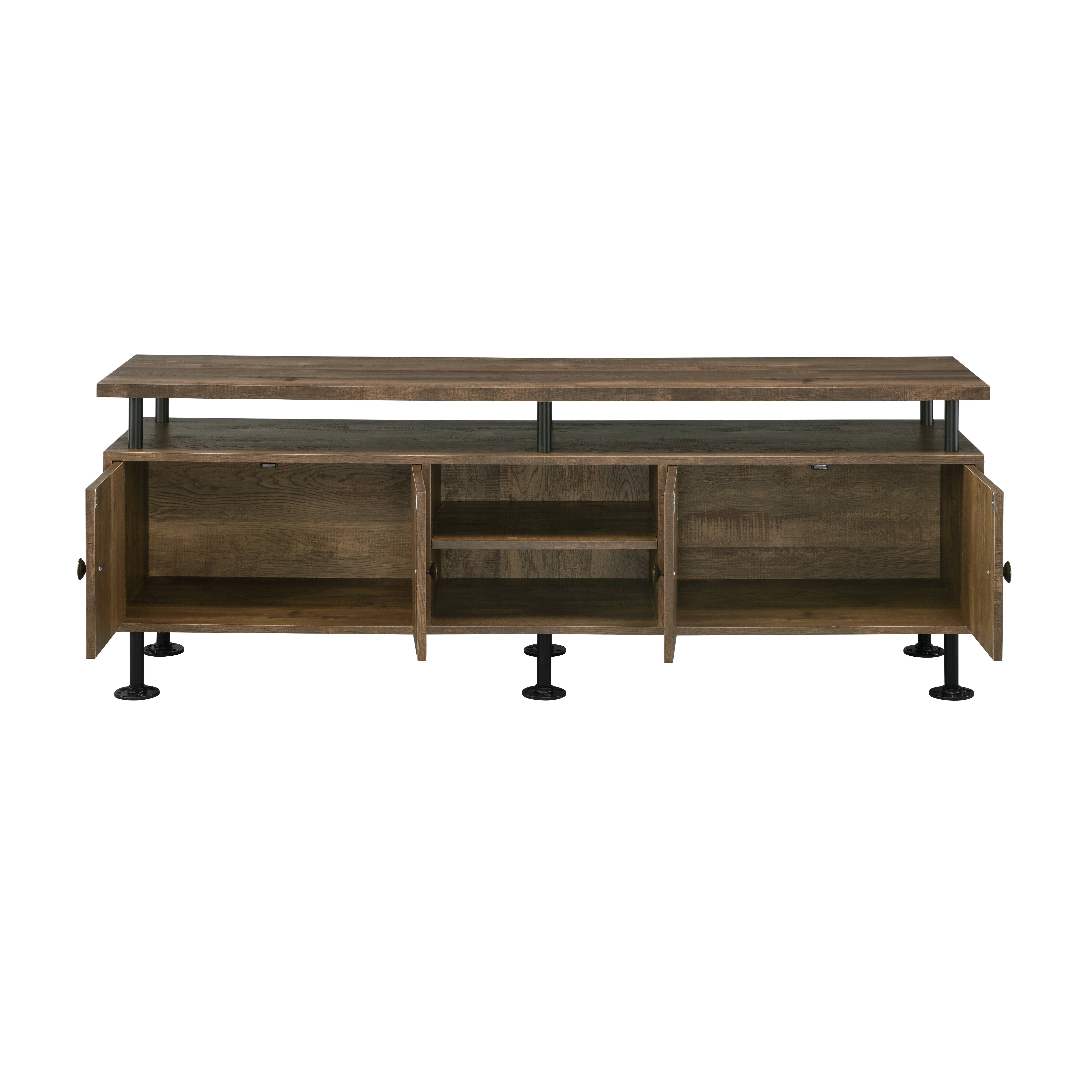 Rustic Oak and Black 2-Shelf TV Stand