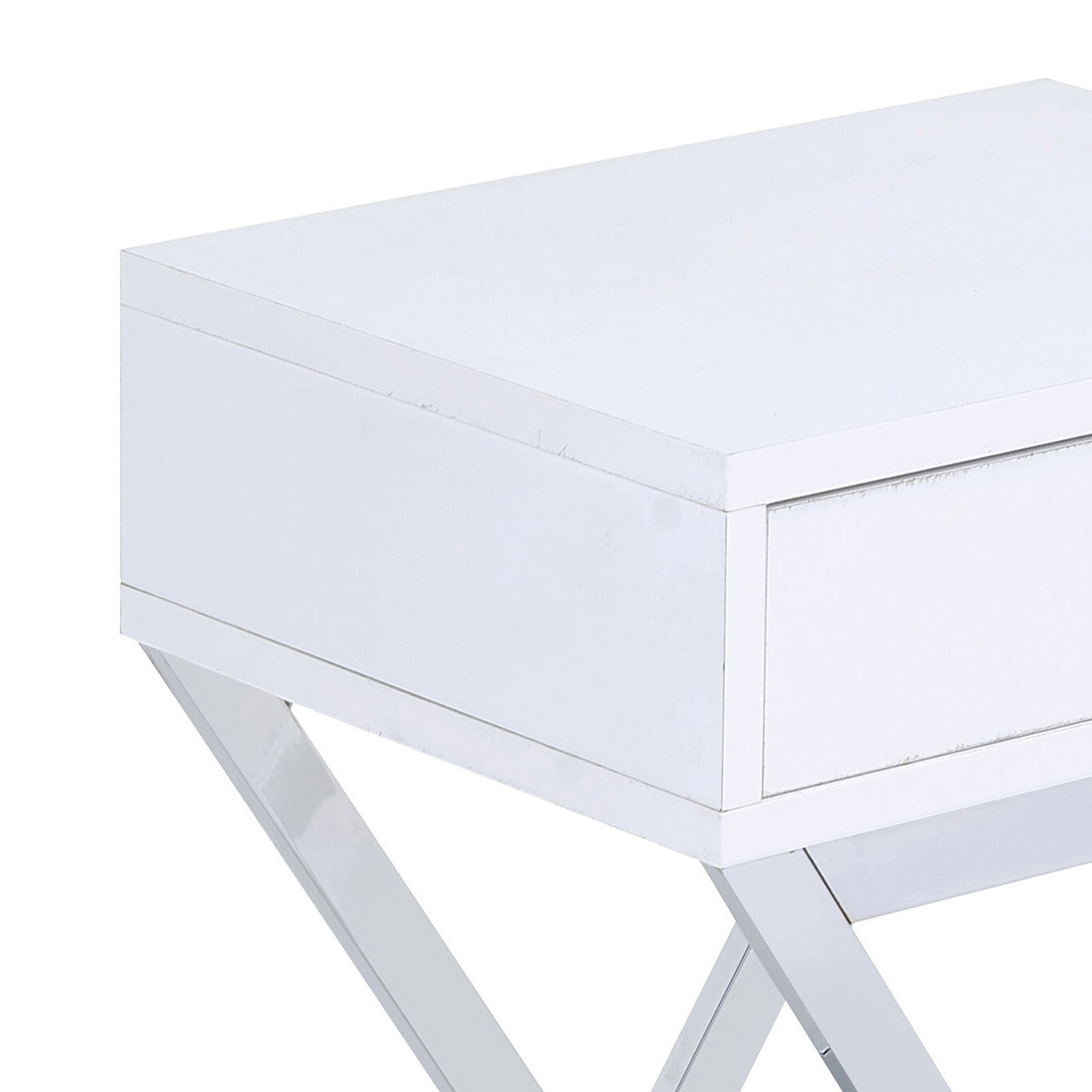 White and Chrome 1-Drawer Rectangular Accent Table