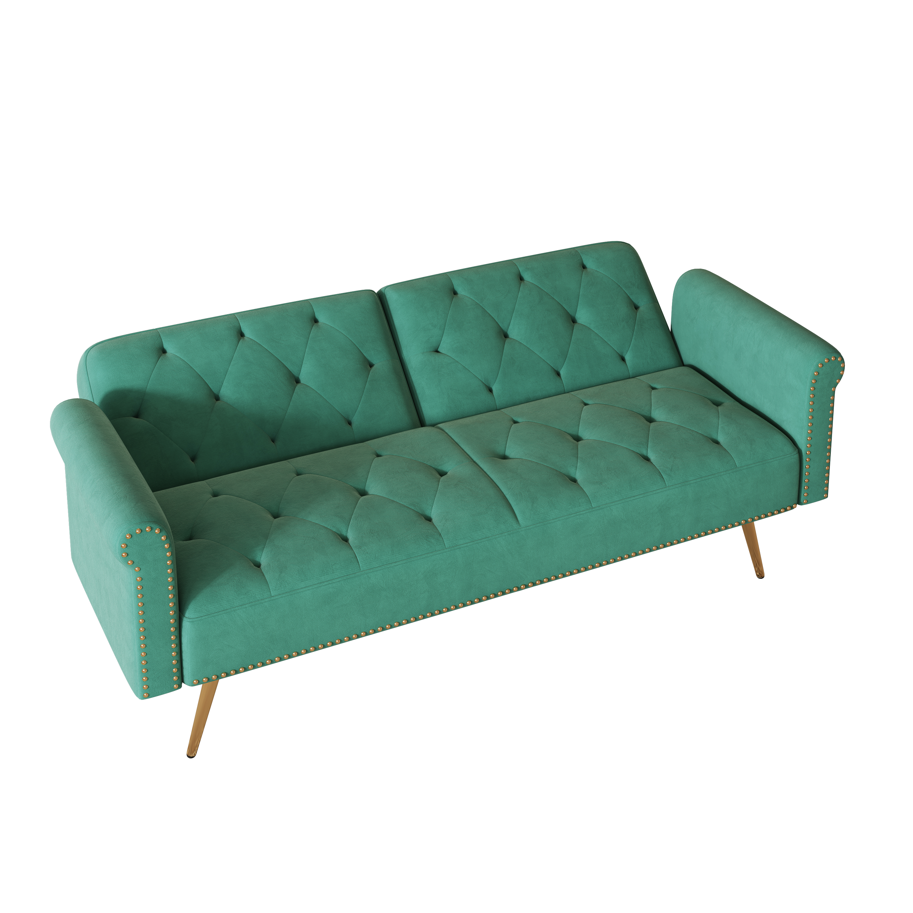 69.7 "green velvet nail head sofa bed with throw pillow