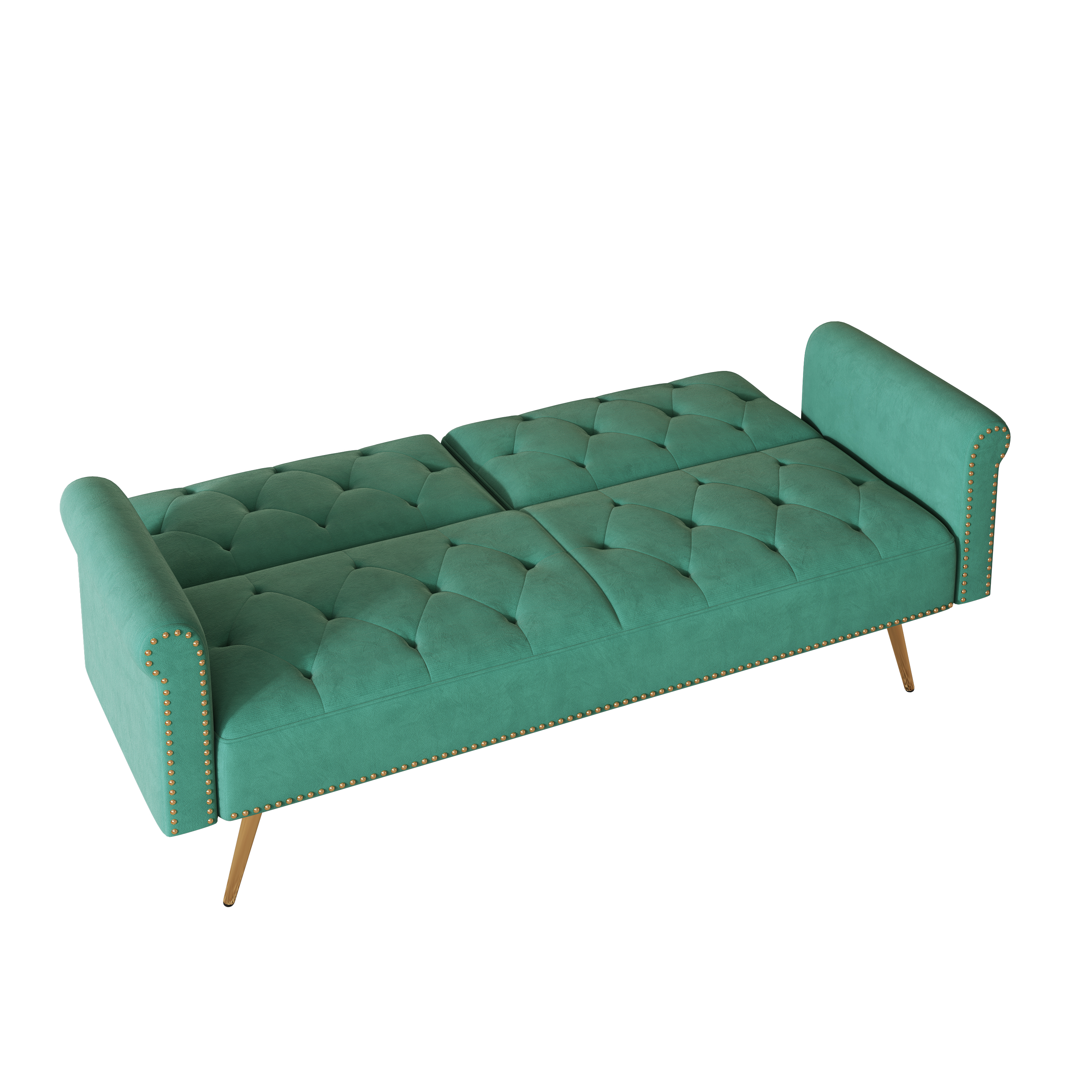 69.7 "green velvet nail head sofa bed with throw pillow