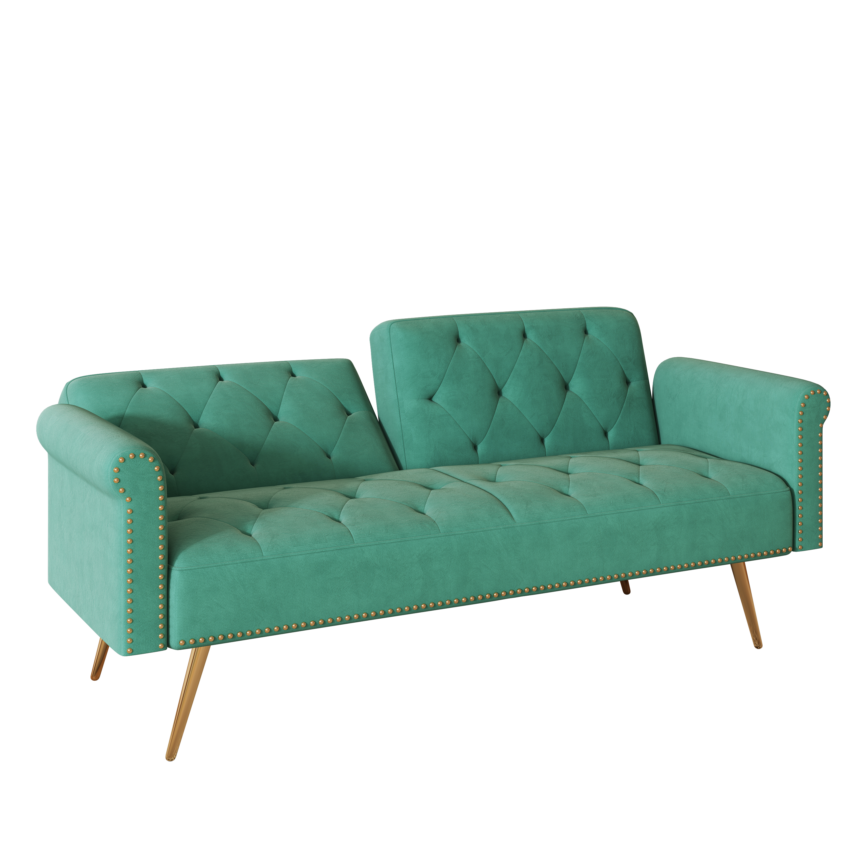 69.7 "green velvet nail head sofa bed with throw pillow