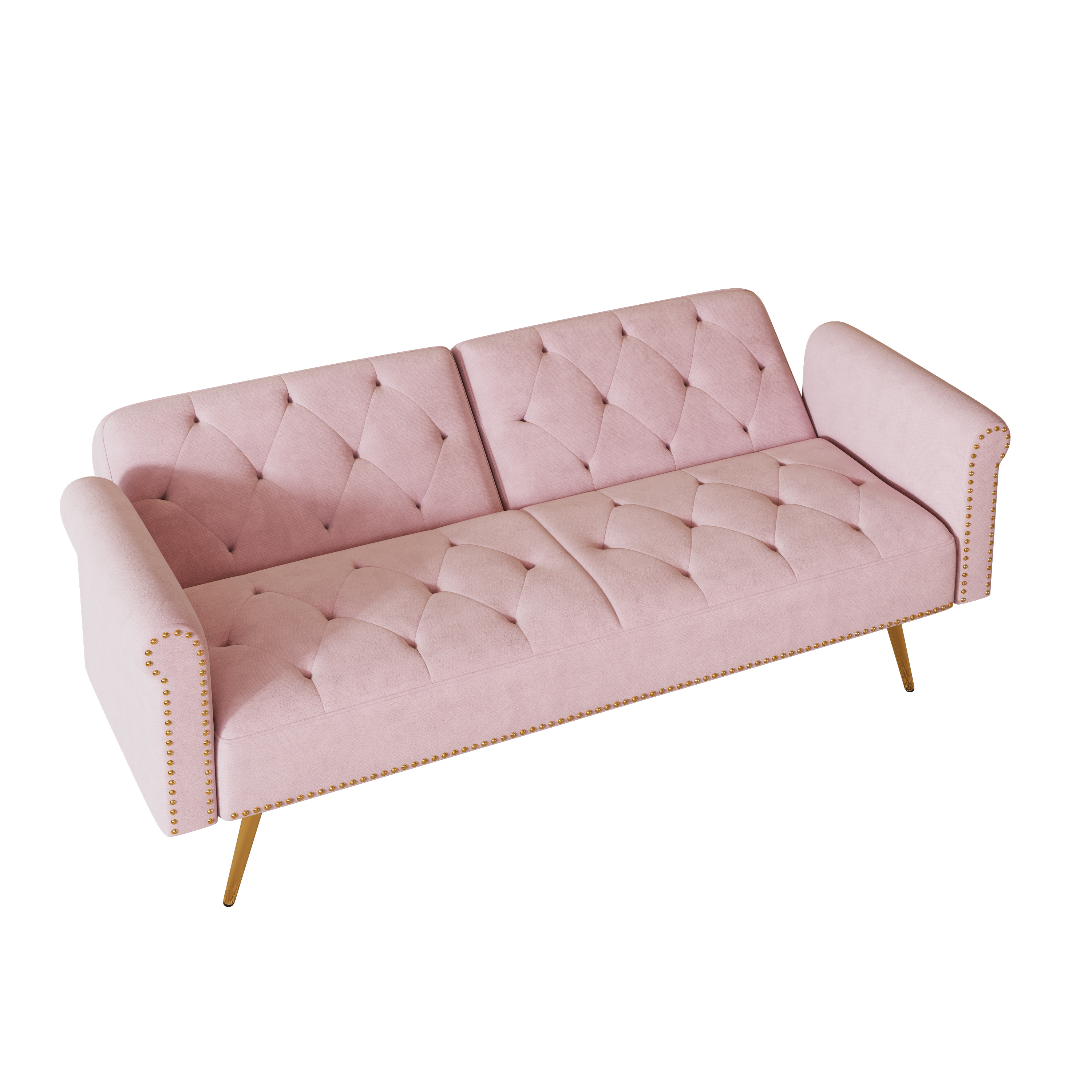 69.7 inch pink velvet nail head sofa bed with throw pillow