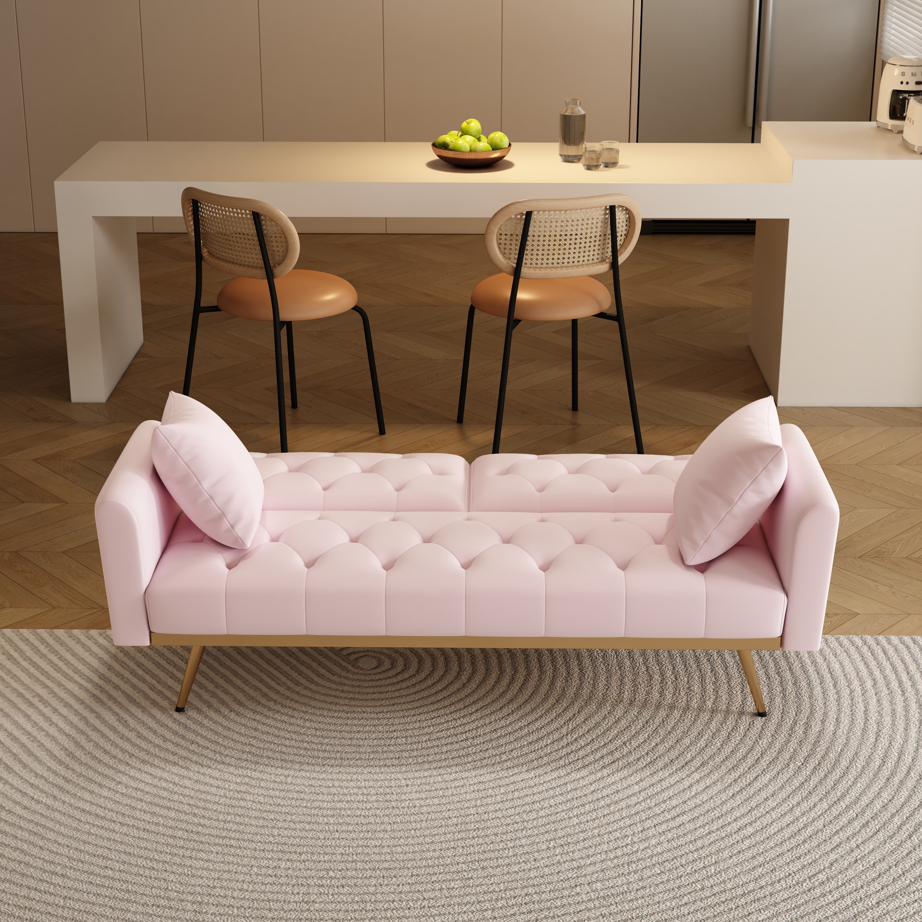 The 68.3 "pink velvet sofabed is beautiful and easy to assemble