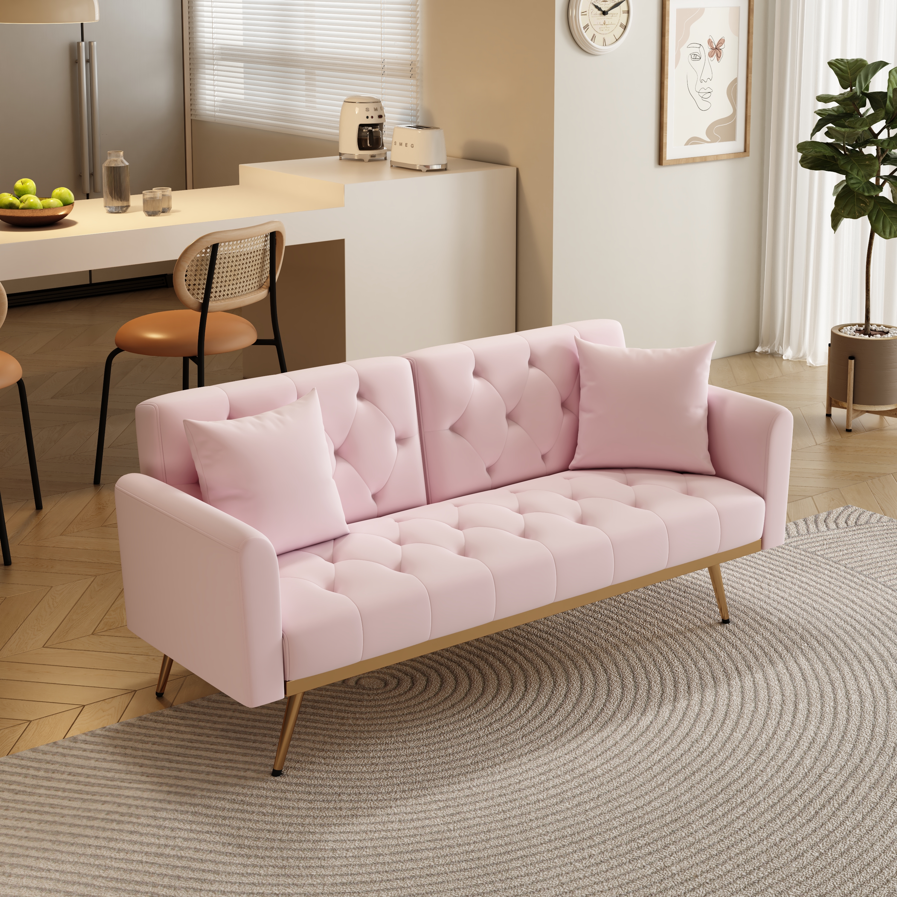 The 68.3 "pink velvet sofabed is beautiful and easy to assemble