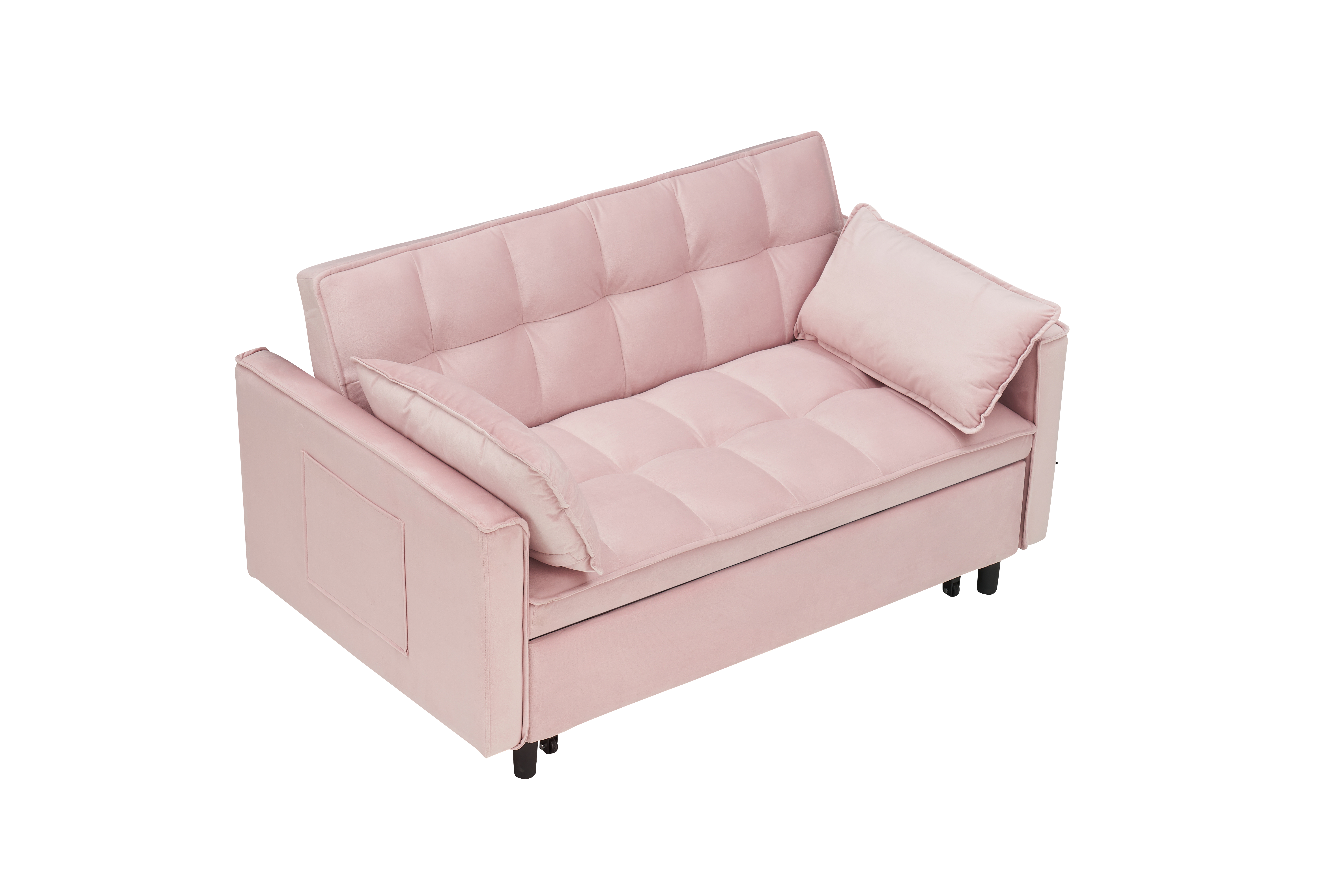 Modern velvet sofa, sofa pull-out bed, small love seat casual sofa with back, with pillow, pockets, living room furniture, 3 in 1 convertible sleep sofa bed.