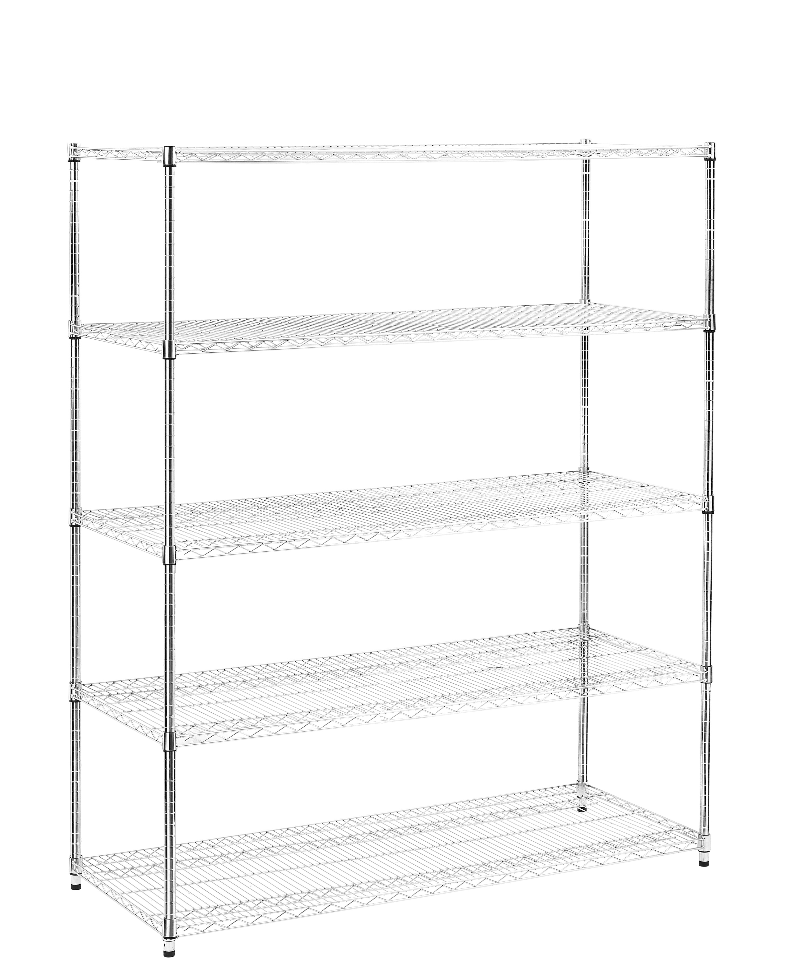 Warehouse, supermarket,kitchen,and other 5-layer heavy-duty adjustable shelves with wheels and adjustable feet,each metal frame bearing 300 pounds. 59.45 "L × 24.02 "W × 71.65 "H.