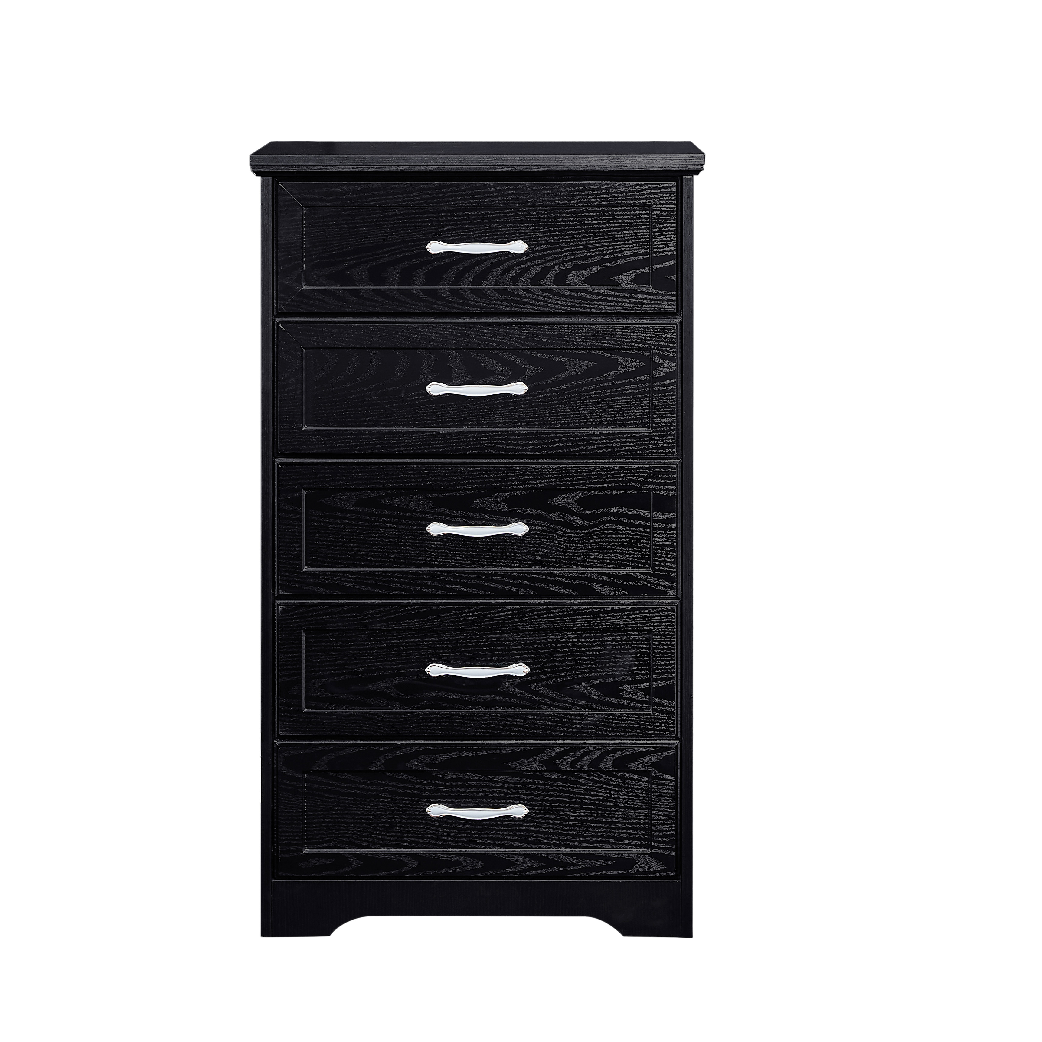 Modern 5 Tier Bedroom Chest of Drawers, Dresser with Drawers, Clothes Organizer -Metal Pulls for Living Room, Bedroom, Hallway, Black, 25.2″L x 15.8″W x 43.5″H