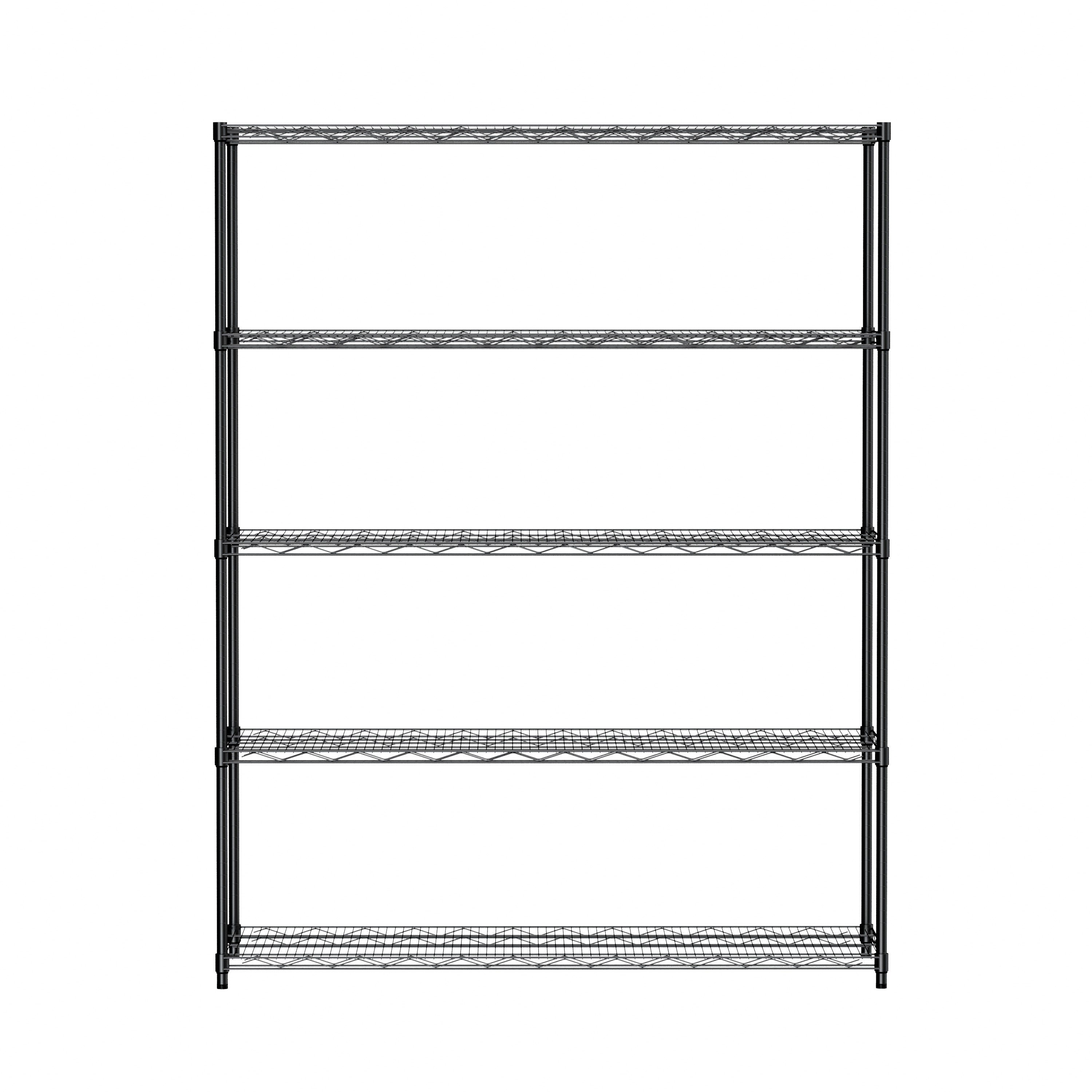 Warehouse, supermarket,kitchen,and other 5-layer heavy-duty adjustable shelves with wheels and adjustable feet,each metal frame bearing 300 pounds.  59.45 "L × 24.02 "W × 71.65 "H,Black.