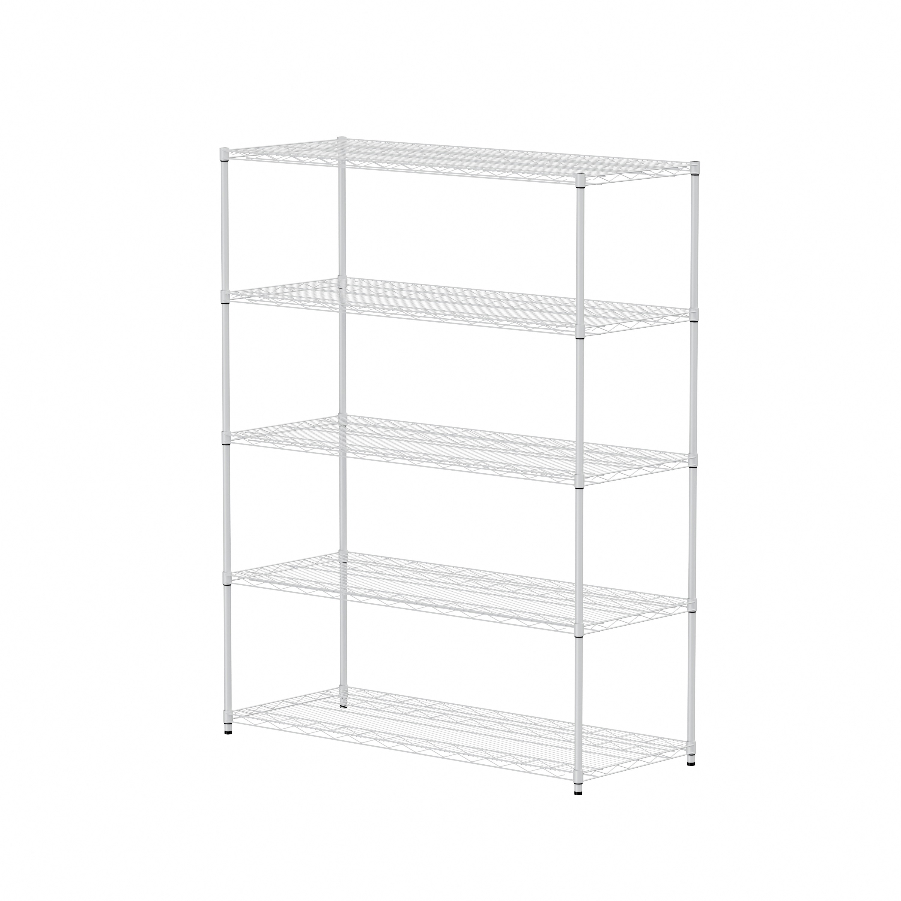 Warehouse, supermarket, kitchen, and other 5-layer heavy-duty adjustable shelves with wheels and adjustable feet, each metal frame bearing 300 pounds. 59.45 "L × 24.02 "W × 71.65 "H,White