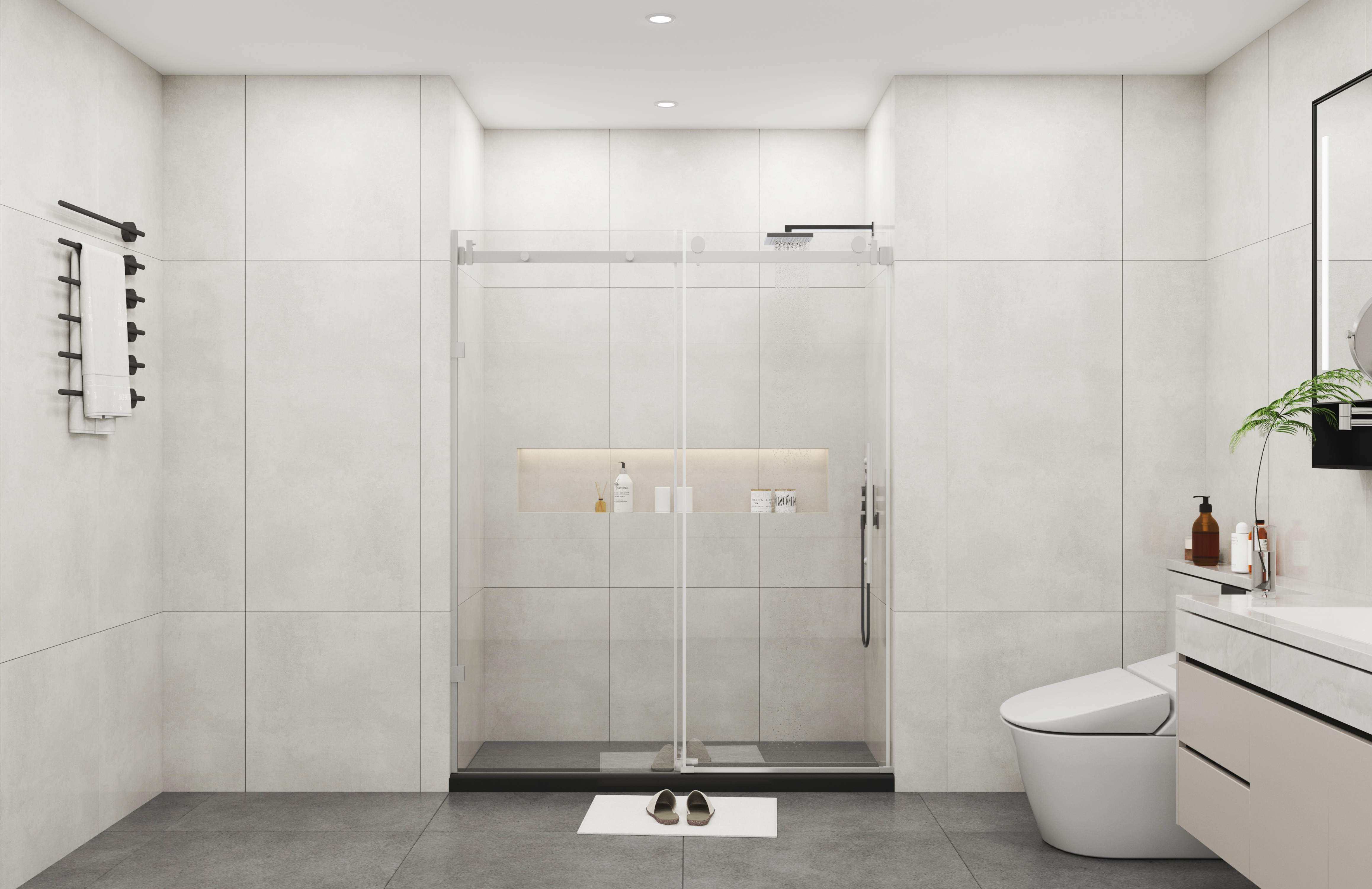 Frameless Sliding Glass Shower Doors 72" Width x 76"Height with 3/8"(10mm) Clear Tempered Glass, Brushed Nickel Finish